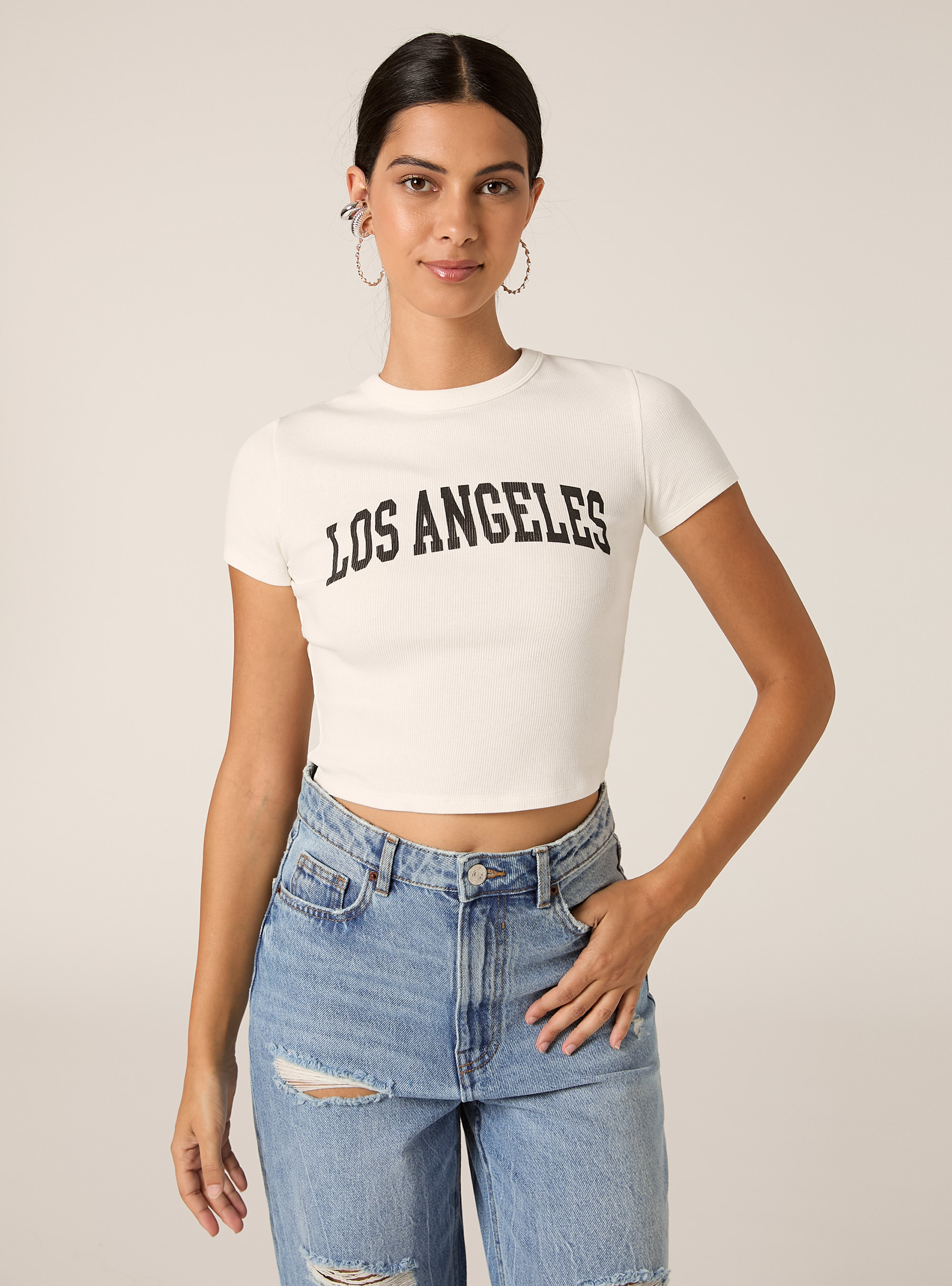 Cropped-T-Shirt mit College-Print, WH1 OFF WHITE