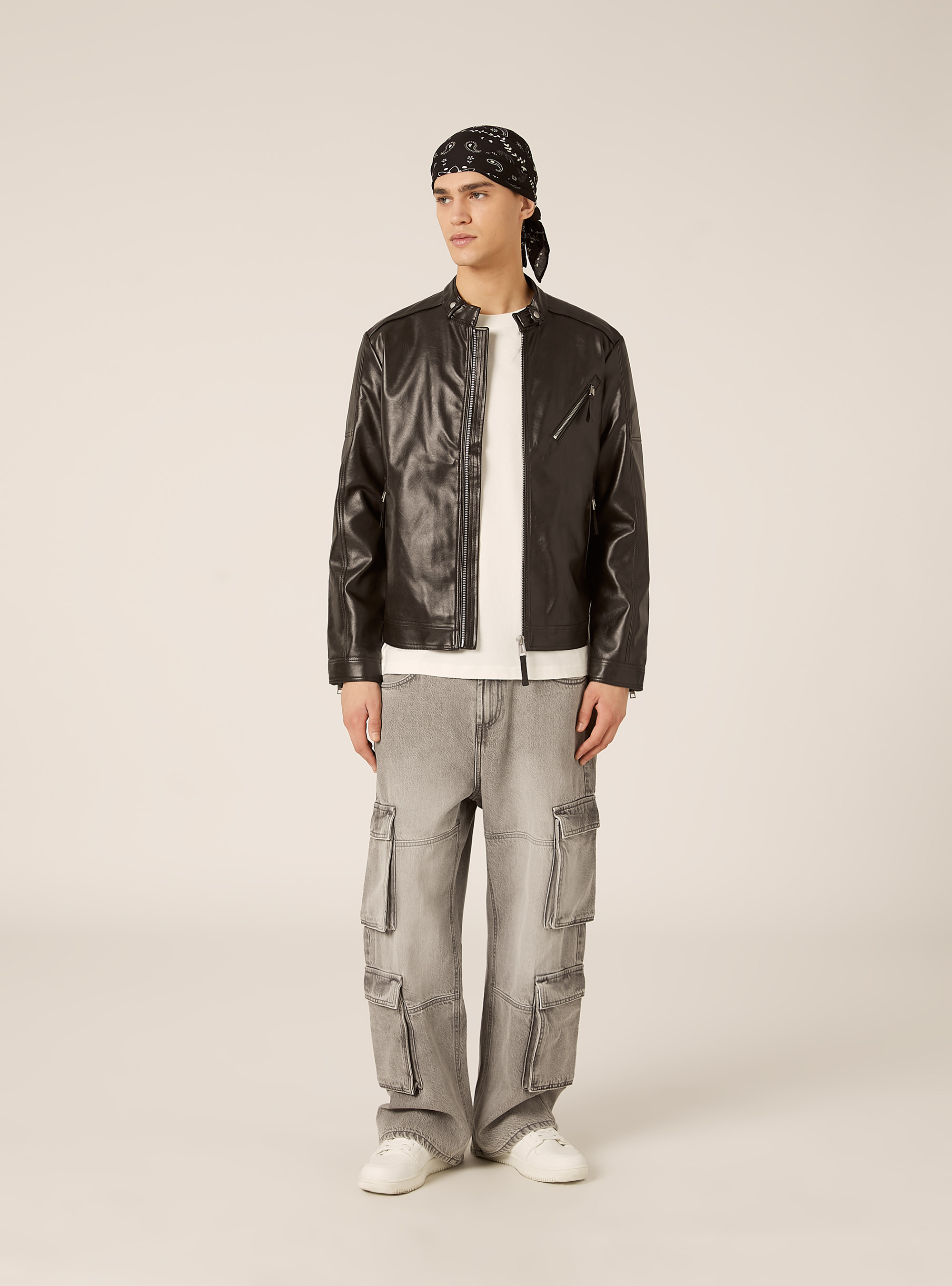 Leather-effect biker jacket, BK1 BLACK