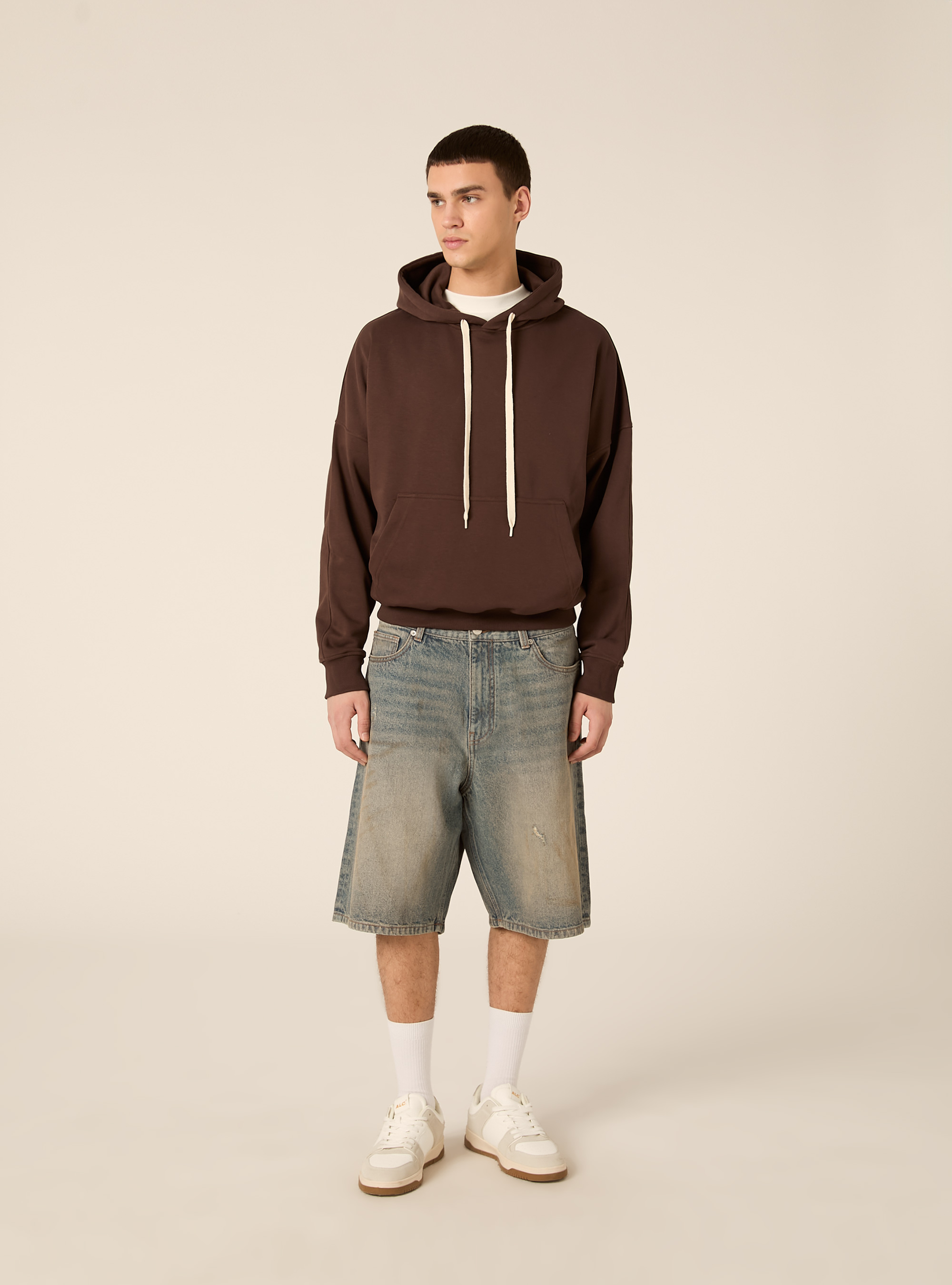 Boxy Fit Hoodie mit Puff-Print, BR1 BROWN DARK