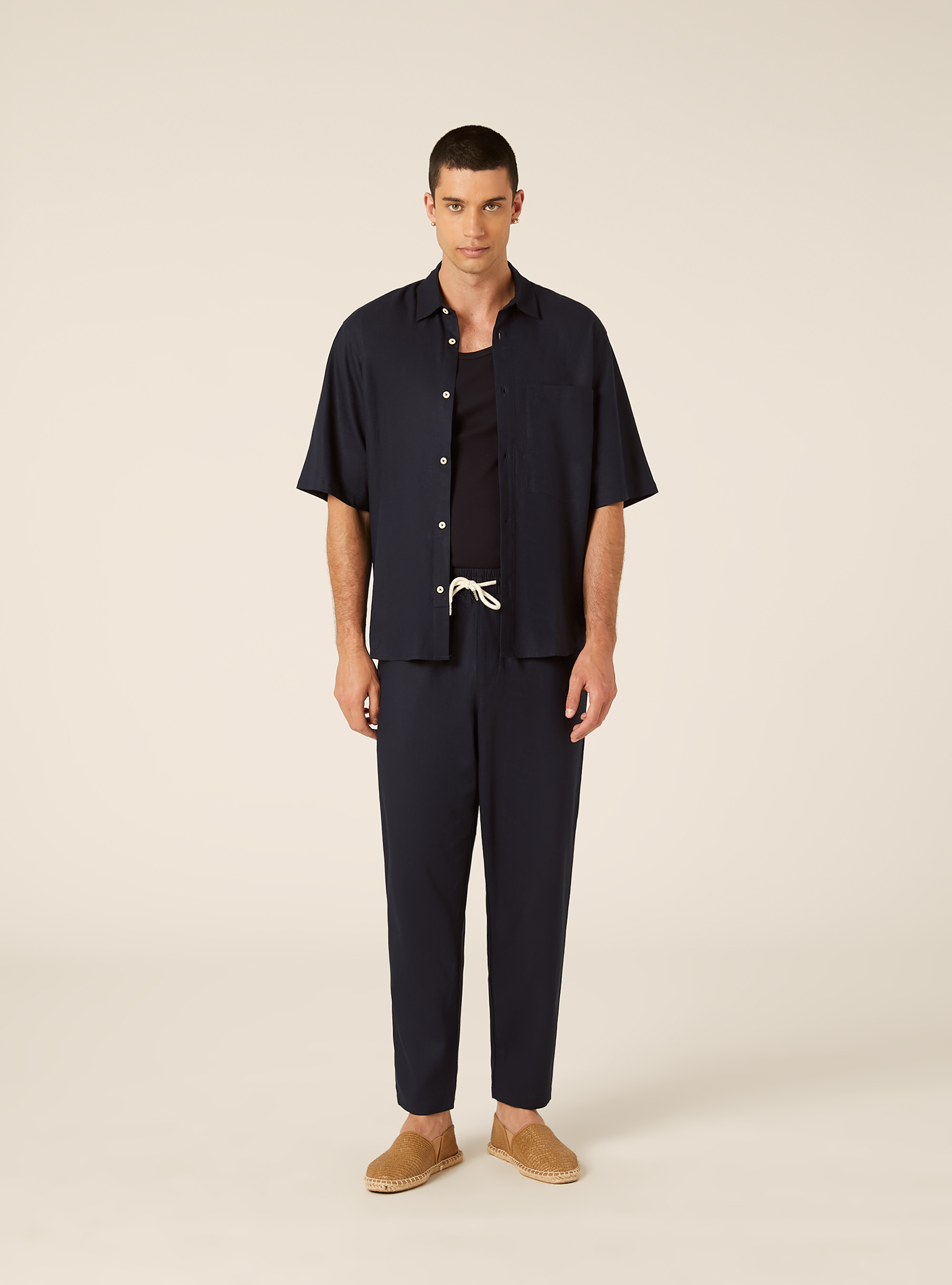 Jogginghose aus Leinenmischung, NA1 NAVY DARK
