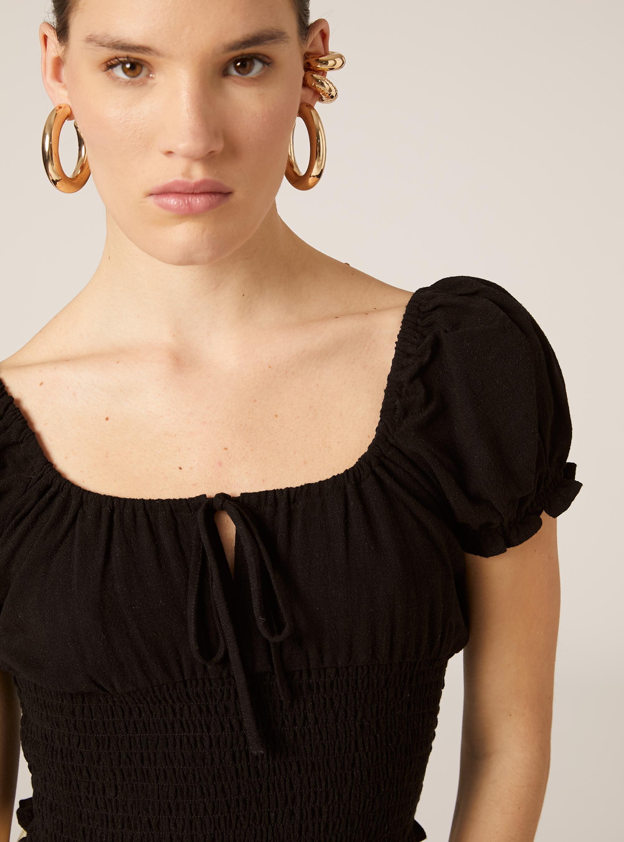 Linen blend blouse, BK1 BLACK