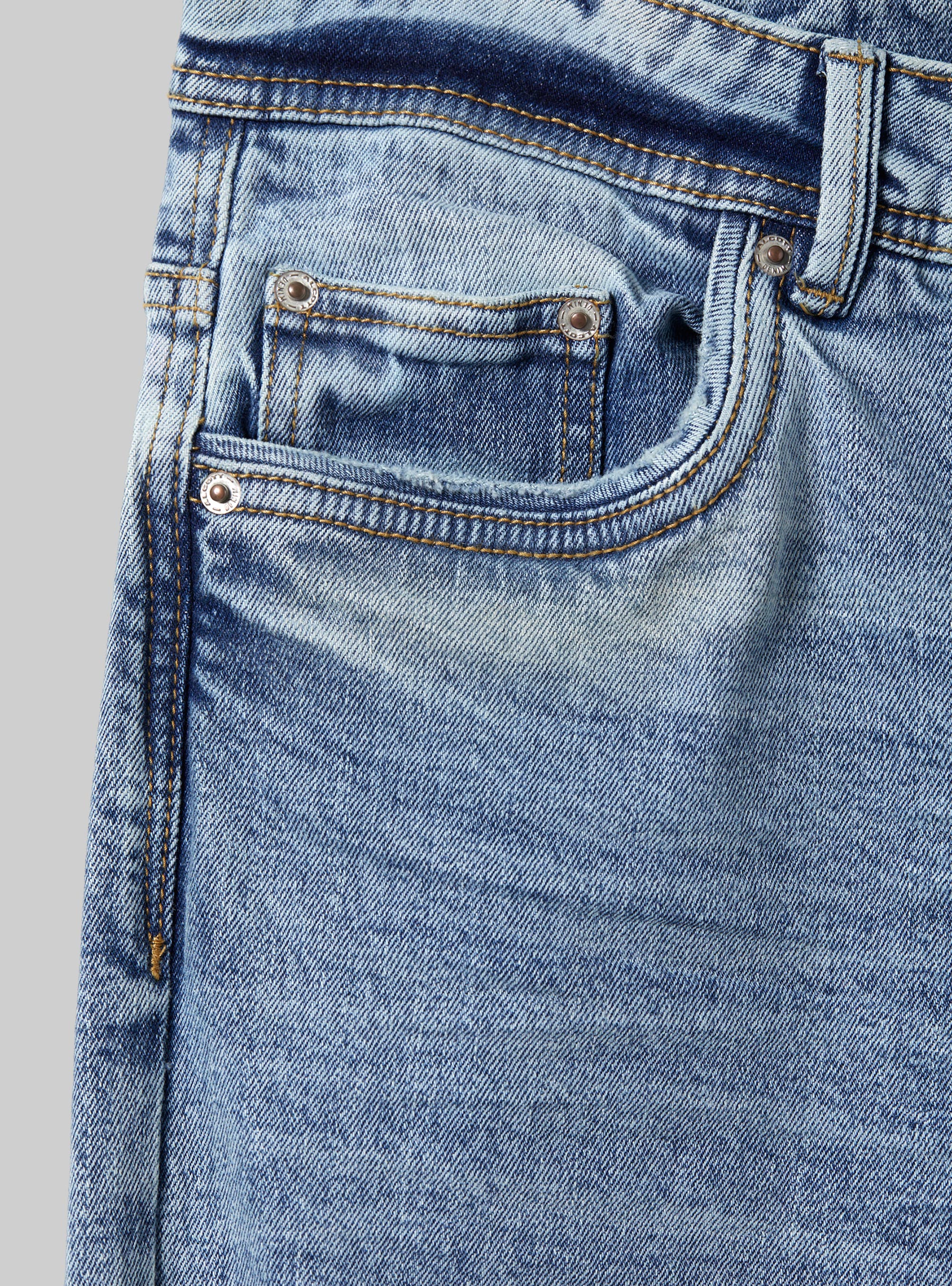 Jean slim en denim stretch avec d&eacute;chirures, D003 MEDIUM BLUE