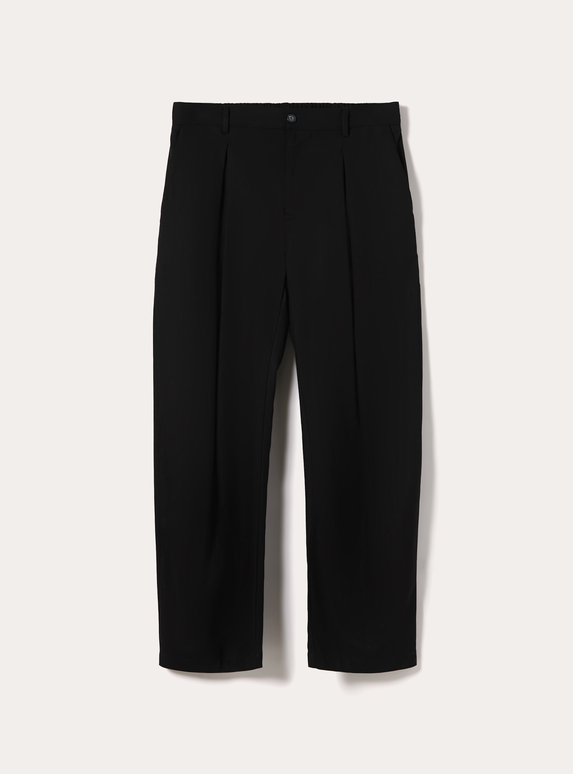 Linen Blend Pleated Trousers, BK1 BLACK