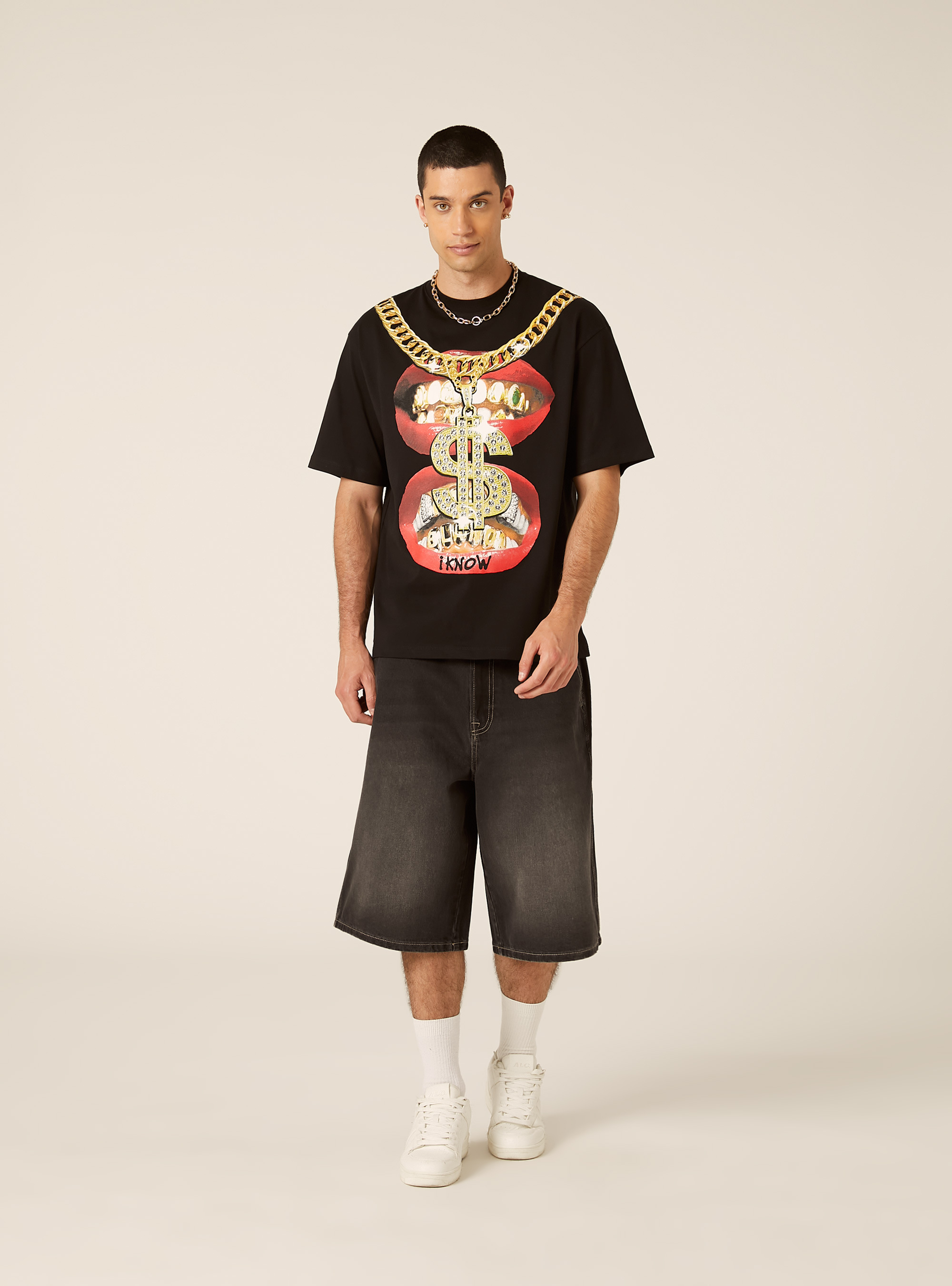 Camiseta Boxy Fit Estampada, BK1 BLACK