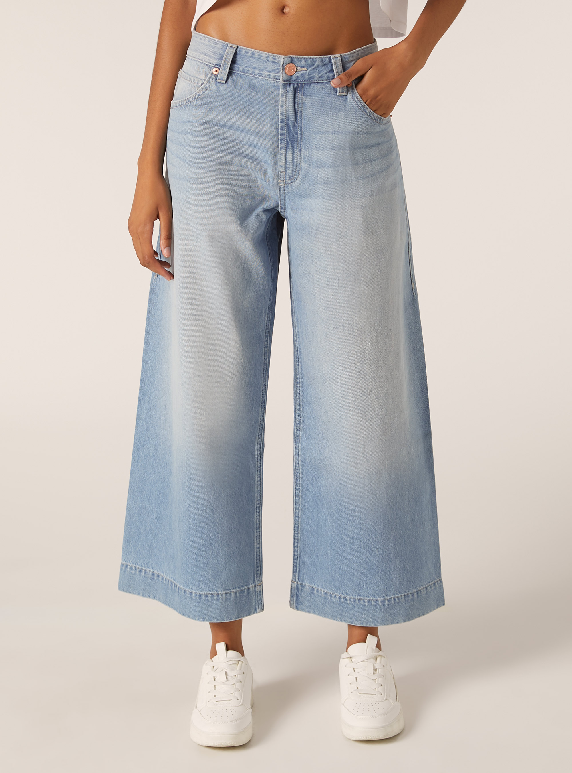 Jean crois&eacute; &agrave; jambe large de couleur, D006 AZURE