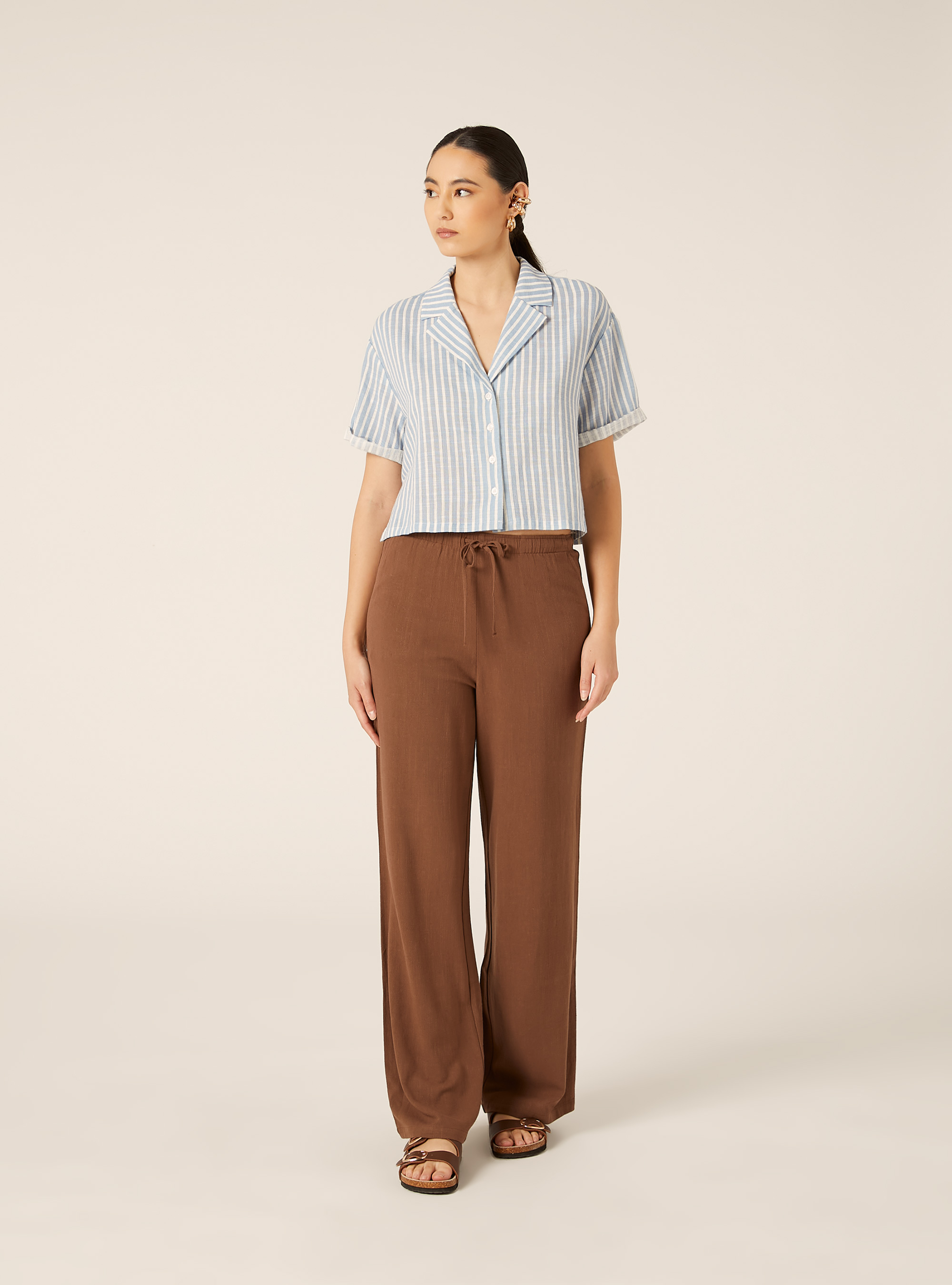 Camicia maniche corte crop, MULTICOLOR
