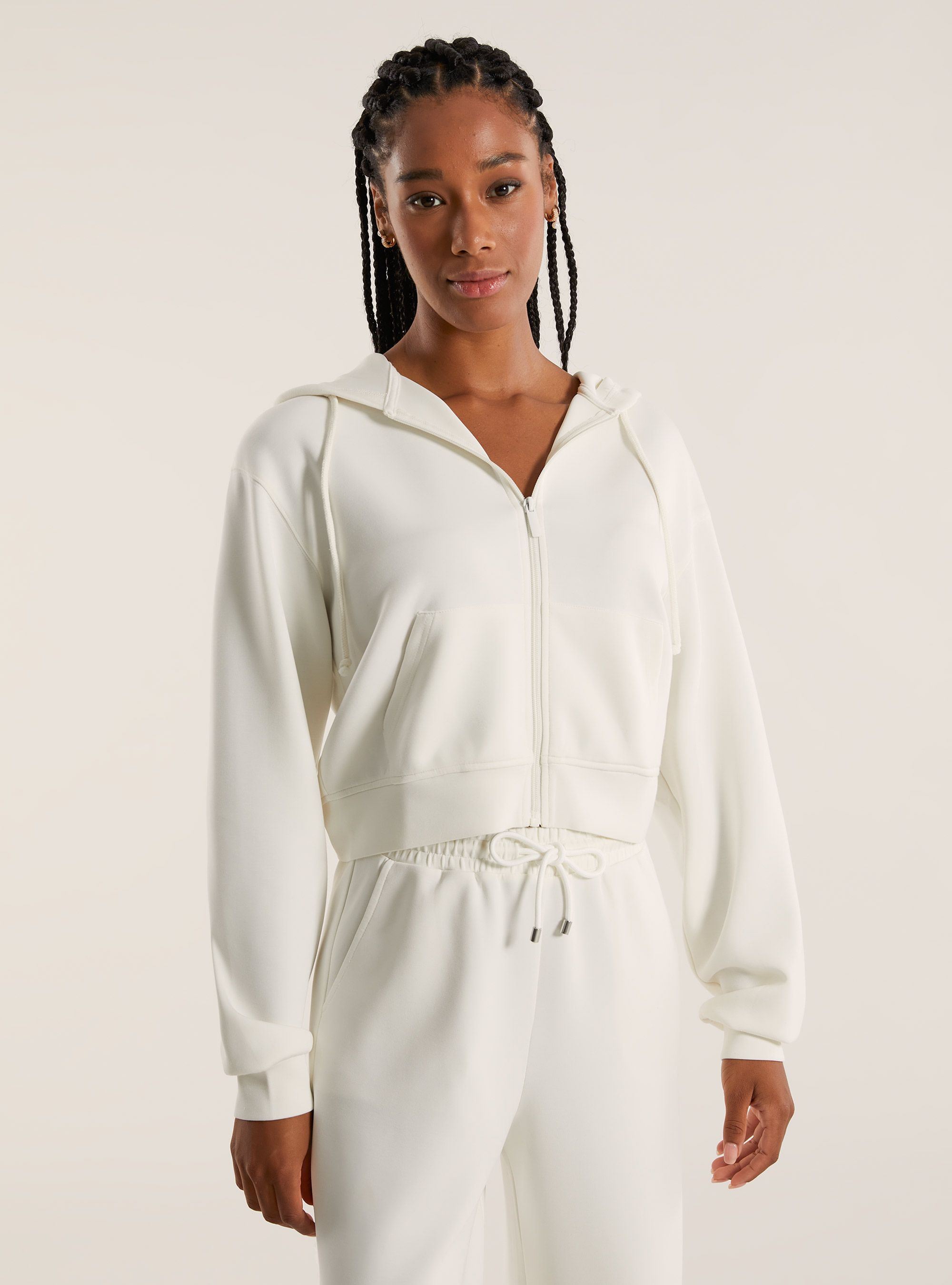 Sweatshirt court zipp&eacute; en scuba doux, WH2 WHITE