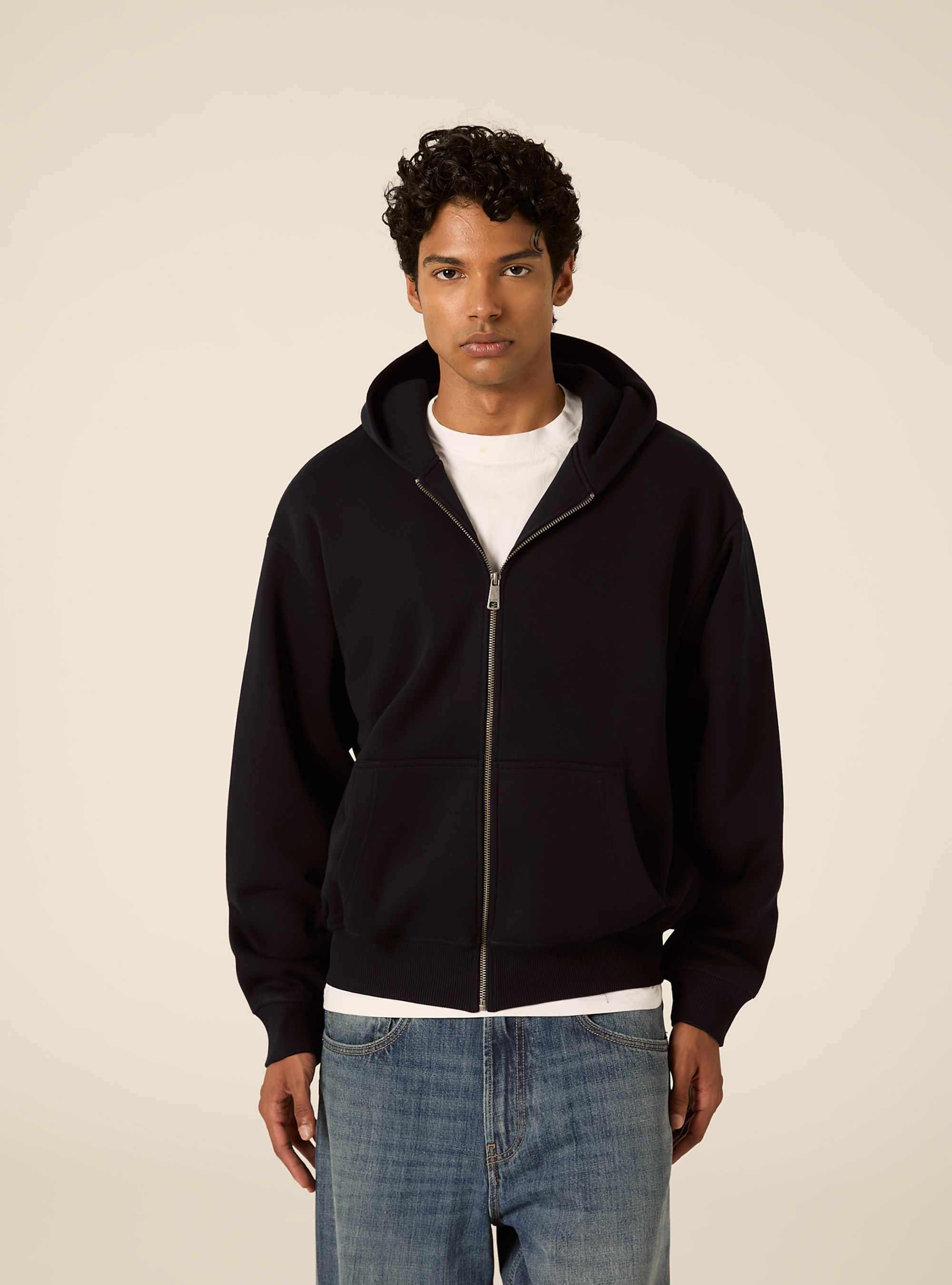 Boxy fit zip-through hoodie, NA1 NAVY DARK