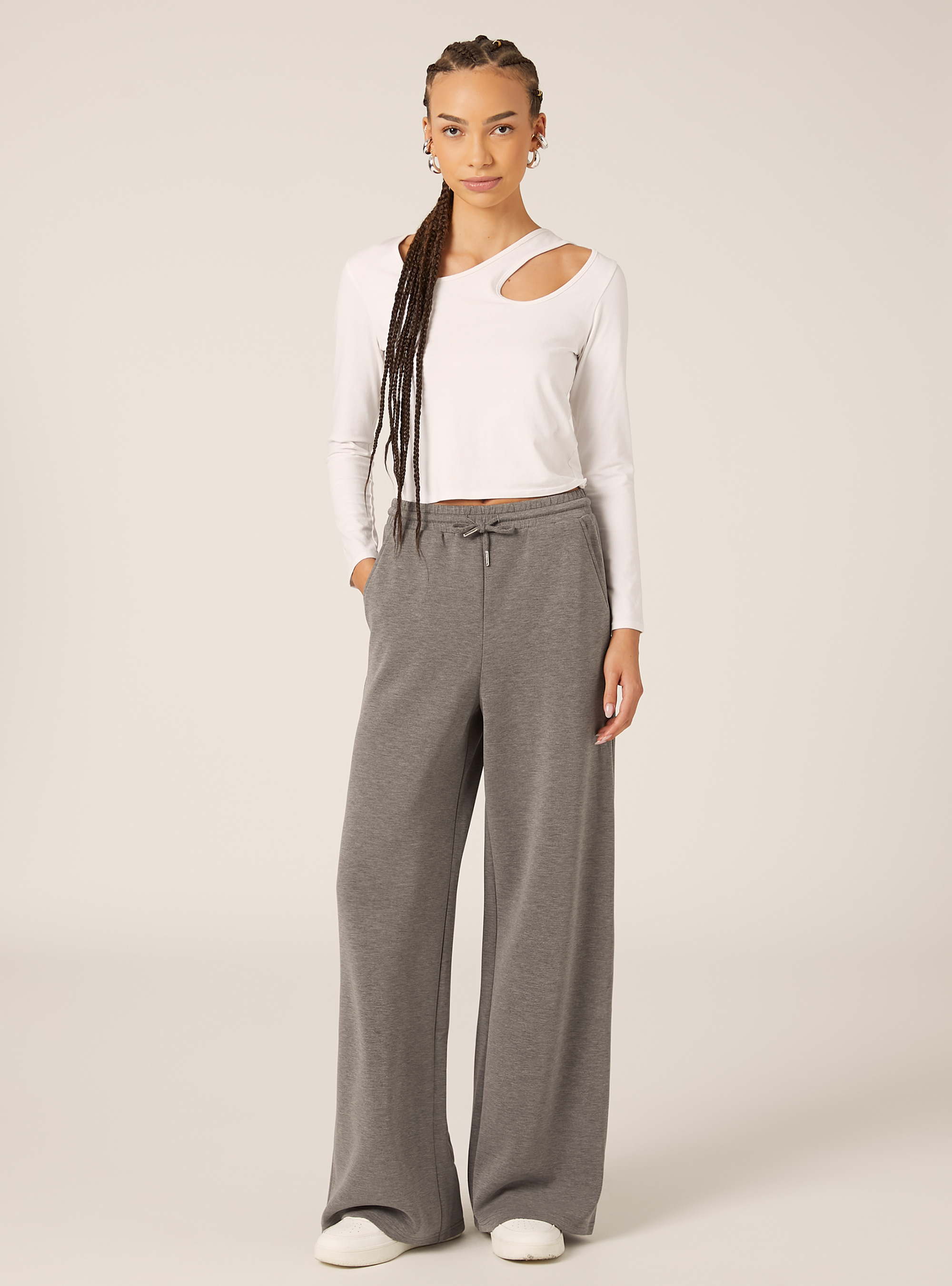 Pantalon jogging large &agrave; toucher doux, MGY1 GREY MEL DARK
