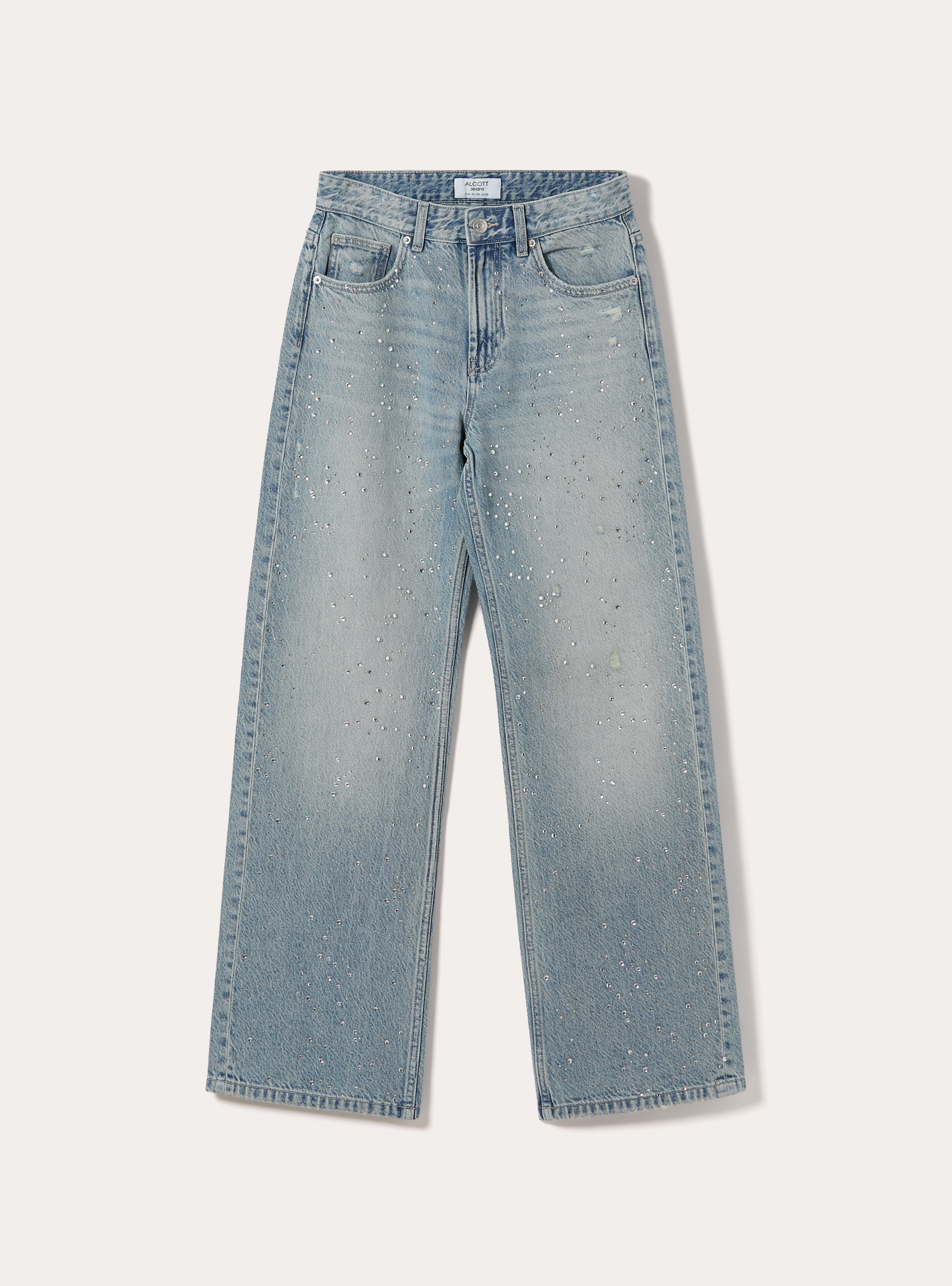 Straight Fit Jeans mit Strasssteinen, D006 AZURE