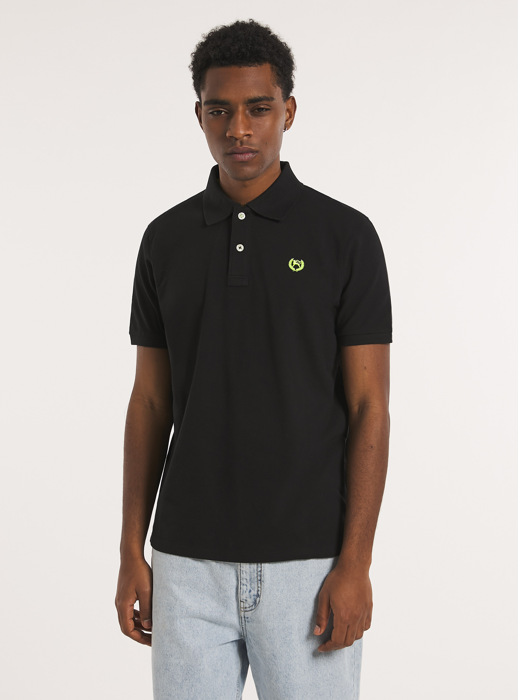 Polo de piqu&eacute; de algod&oacute;n con bordado, BK1 BLACK