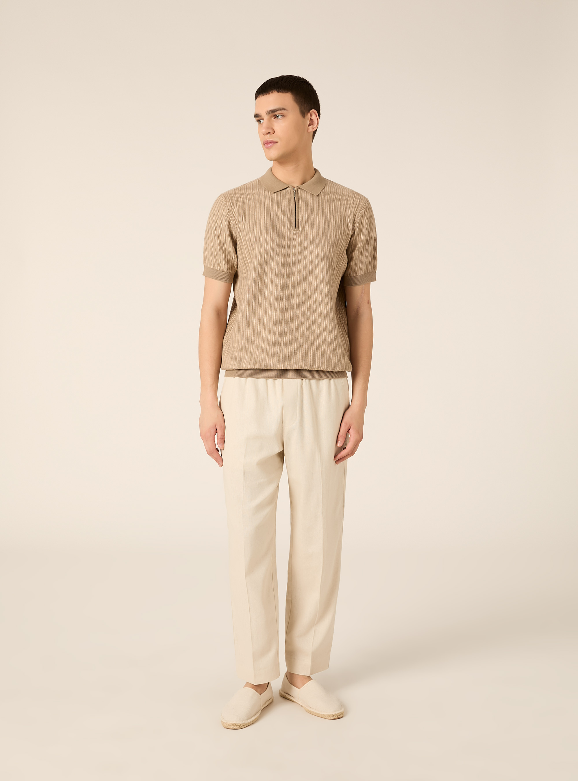 Strick-Polohemd mit Rei&szlig;verschluss, BG2 BEIGE MEDIUM