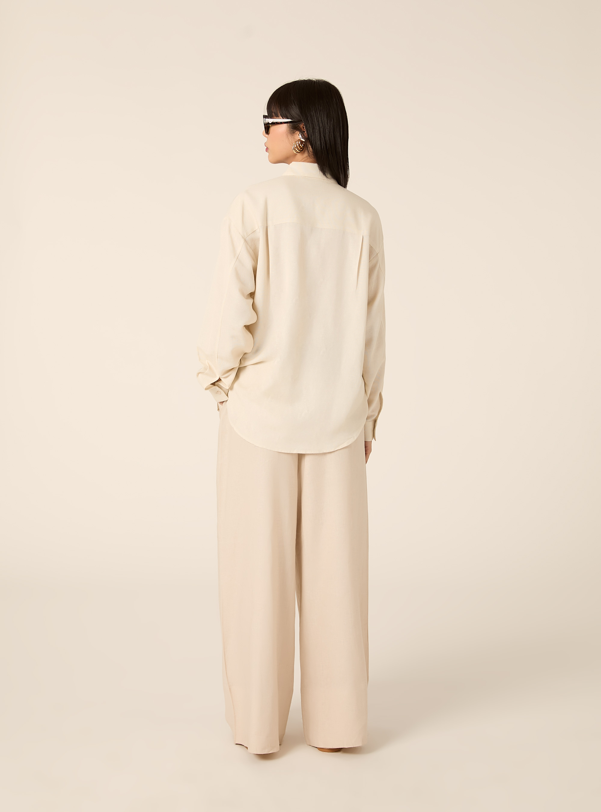 Camicia in misto lino, CREMA MEDIO