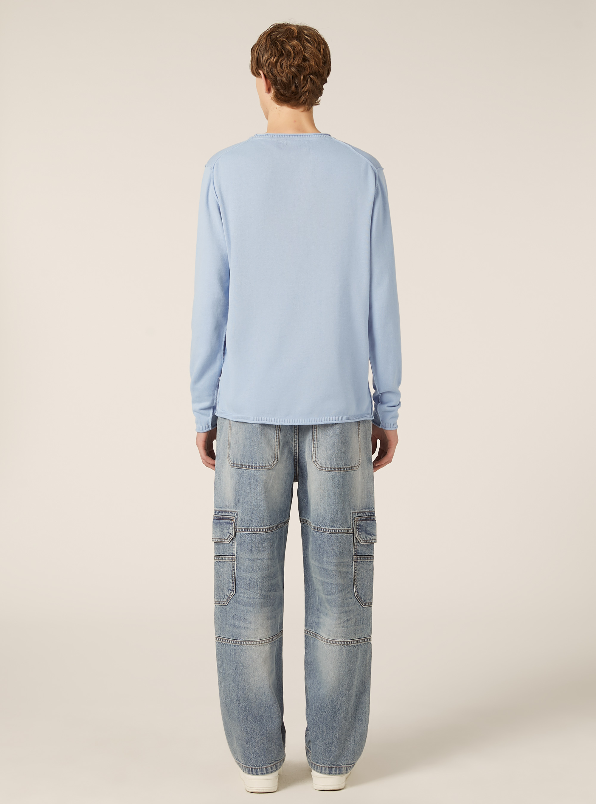 Raw cut pullover with roll neck, AZ2 AZURE MEDIUM