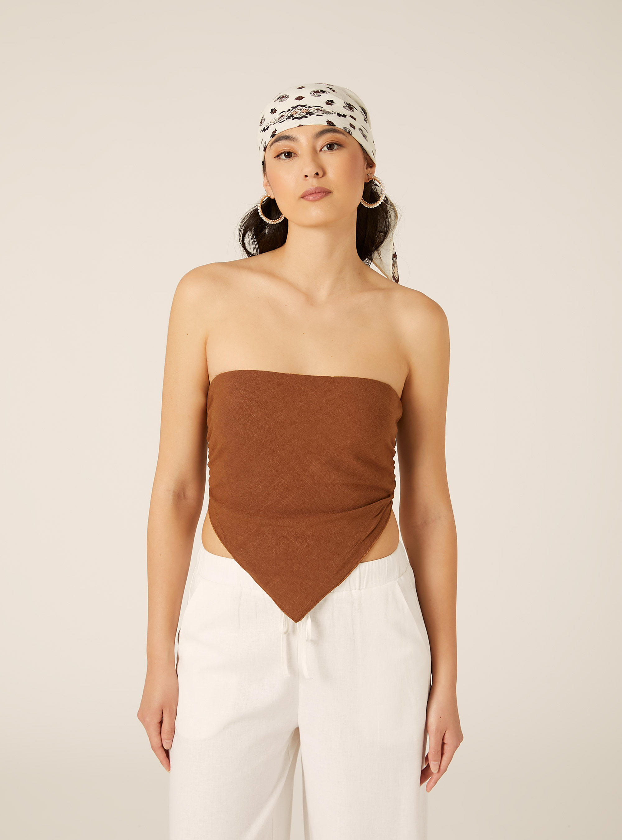 Top bandeau en mezcla de lino, TB2 TOBACCO MEDIUM