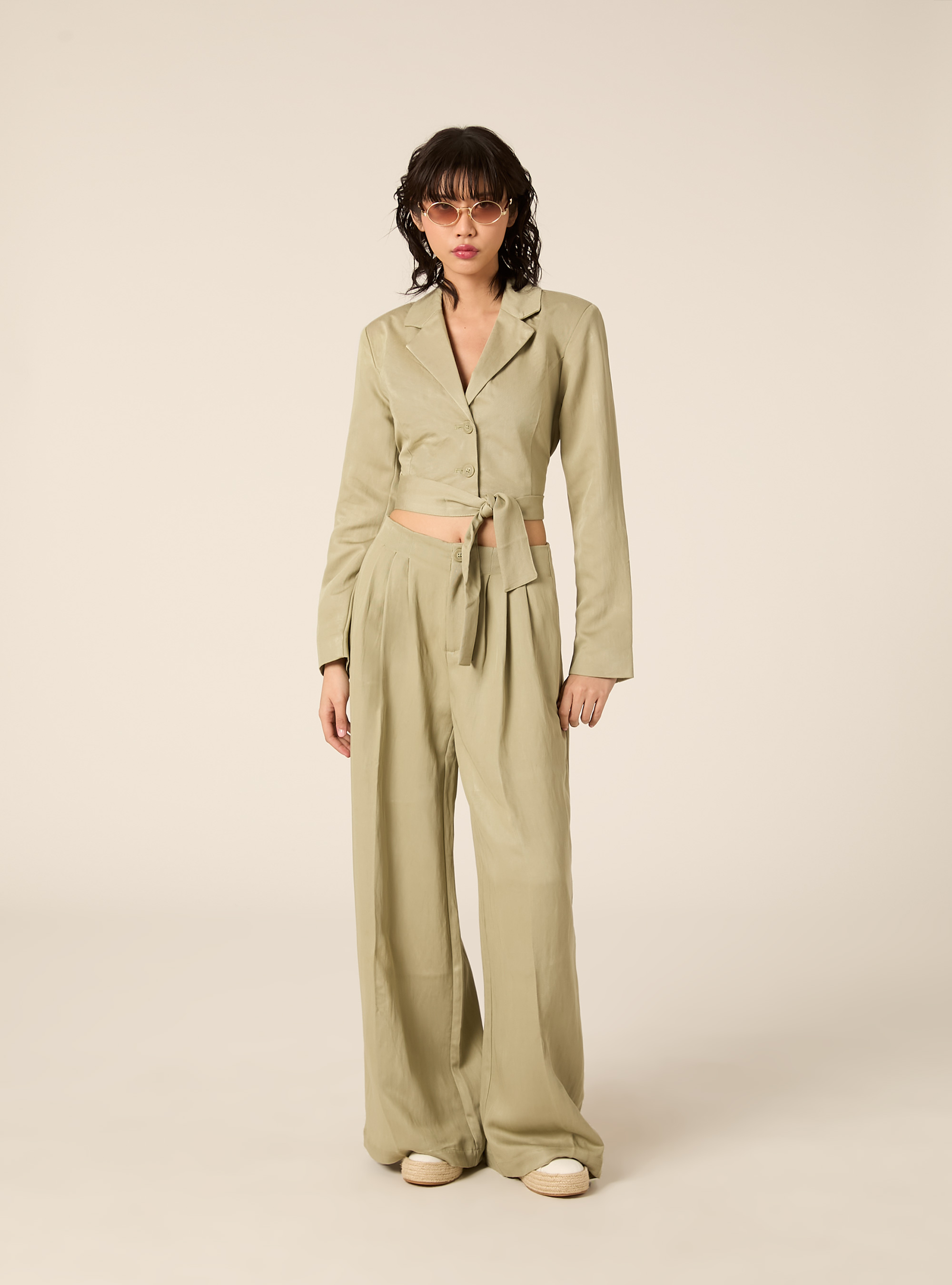 Blazer corto in twill, VERDE CHIARO