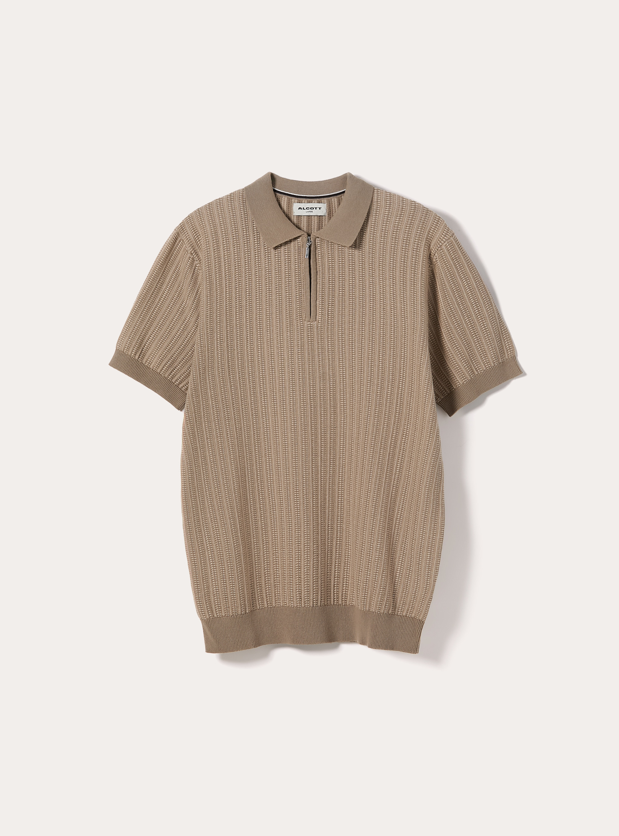 Strick-Polohemd mit Rei&szlig;verschluss, BG2 BEIGE MEDIUM