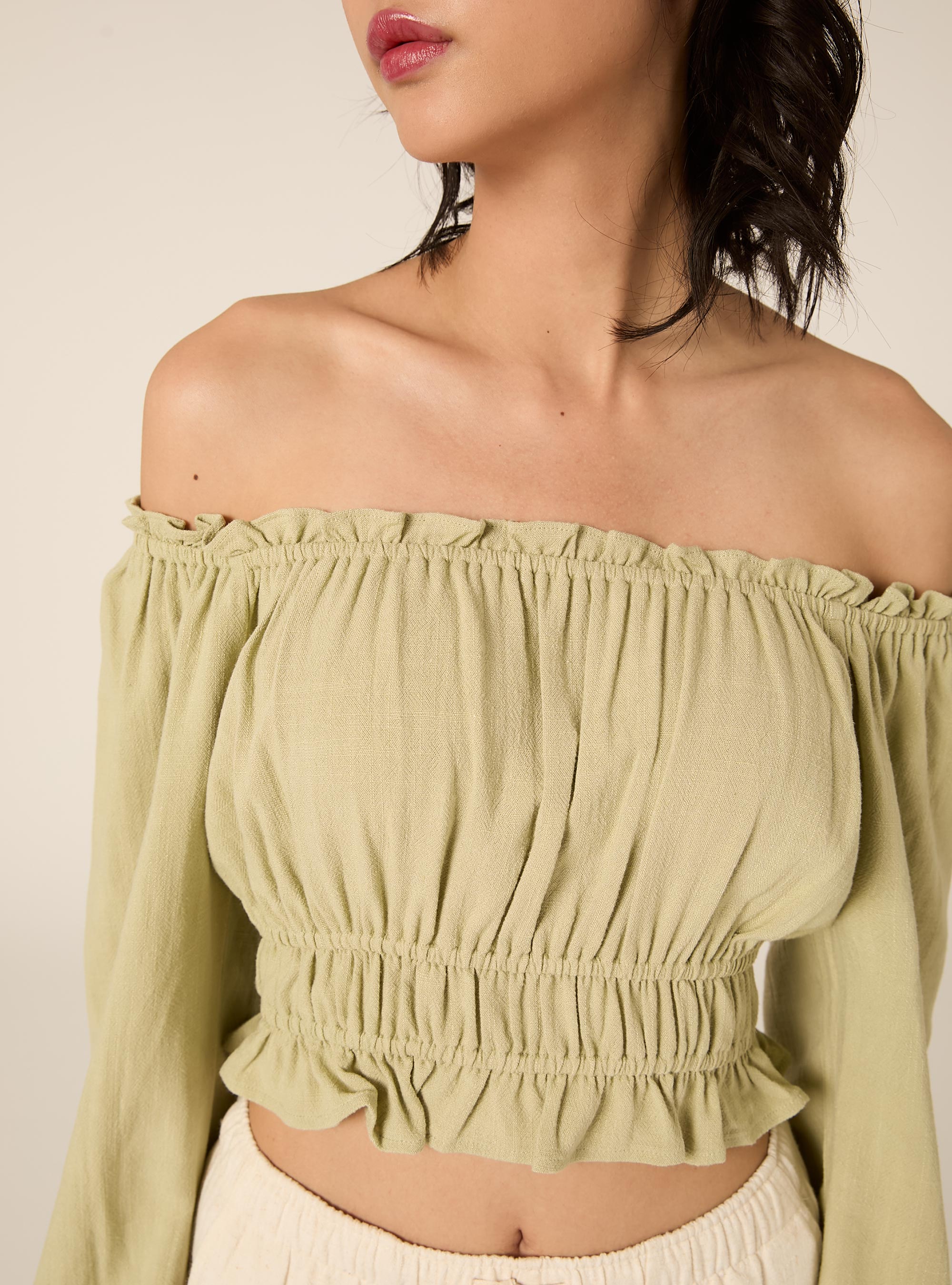 Boho-style linen-blend blouse, KY3 KAKY LIGHT