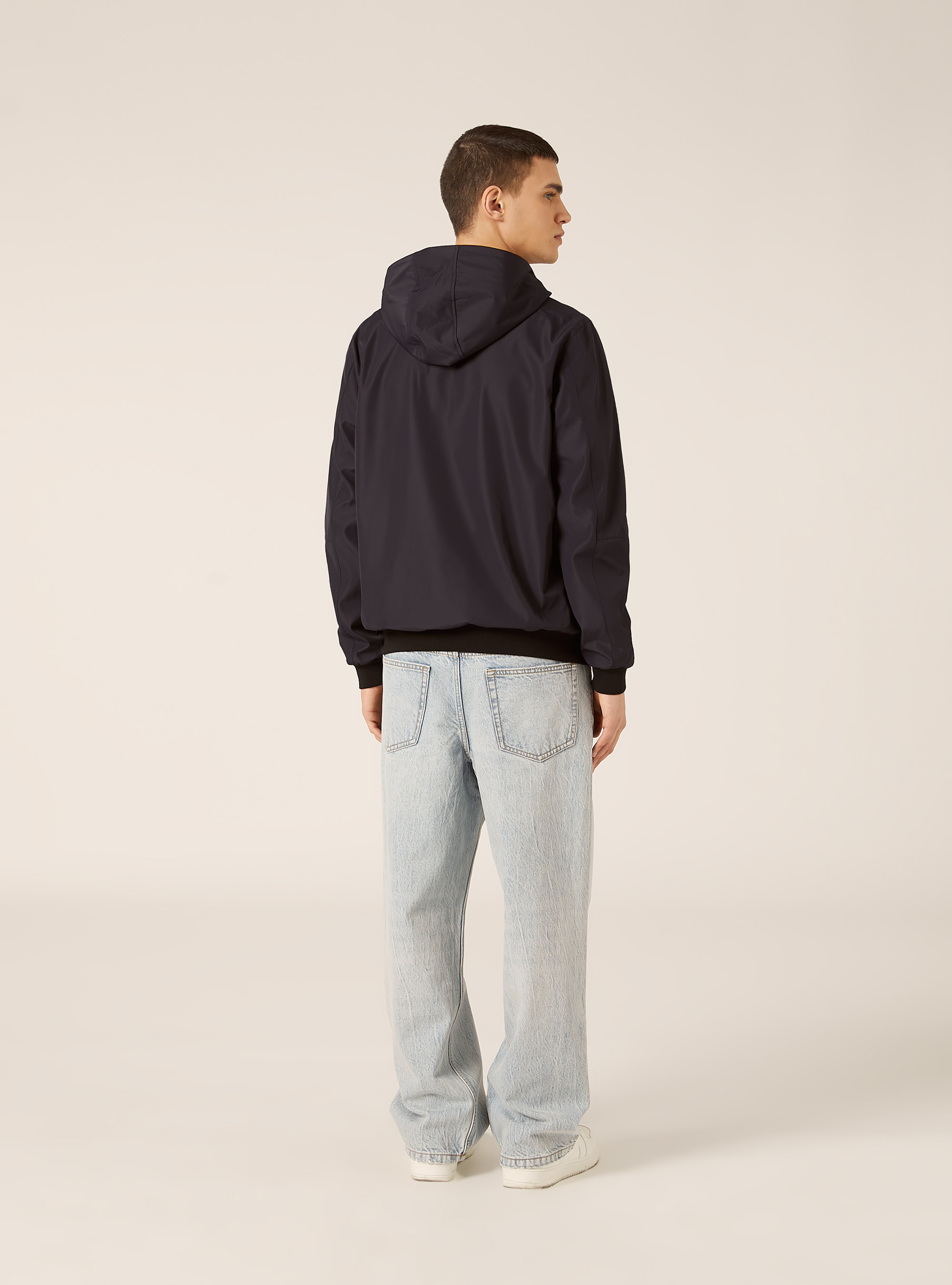 Windproof bomber jacket with hood, NA1 NAVY DARK