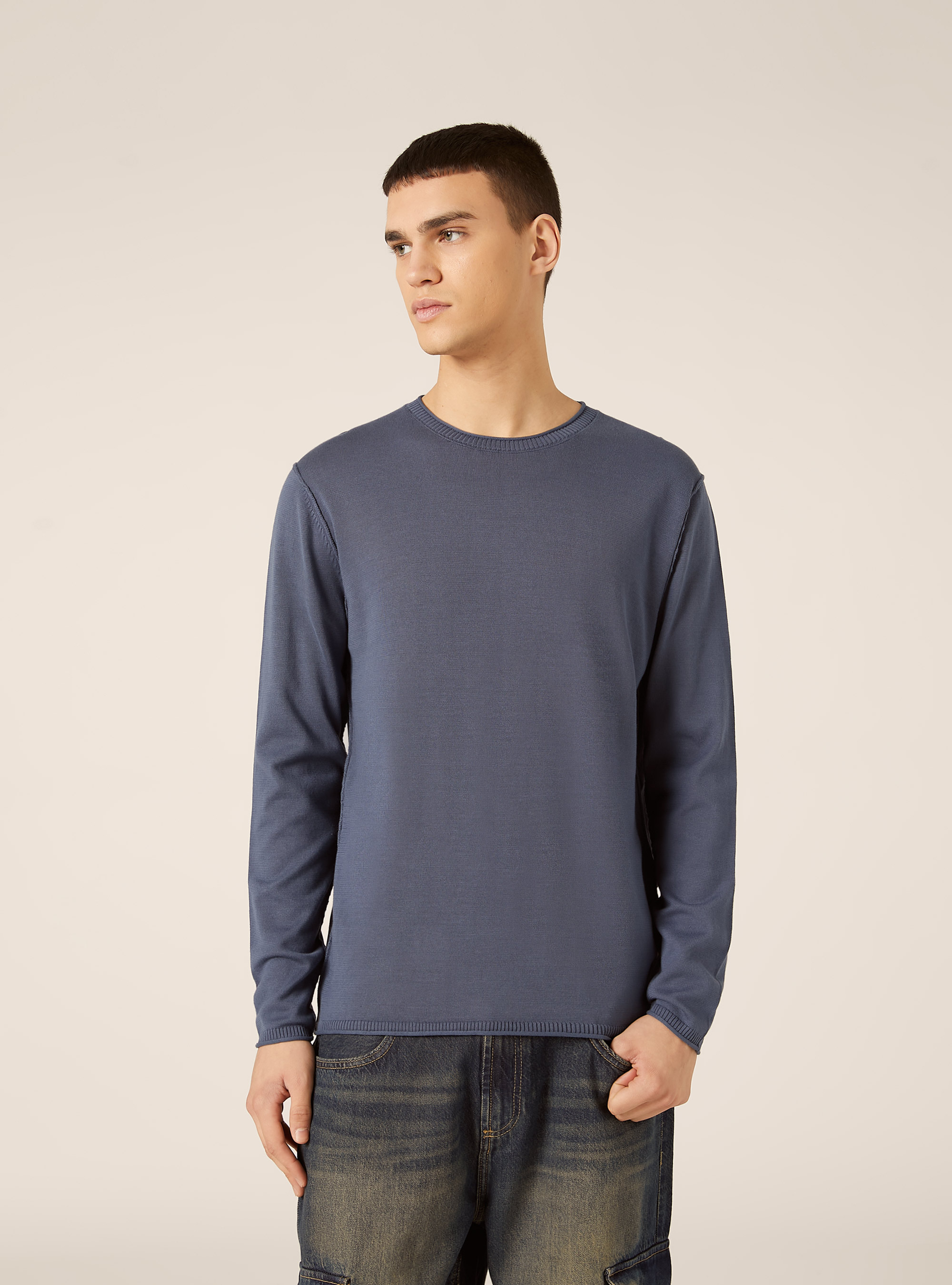 Cotton crew neck pullover, BL3 BLUE LIGHT