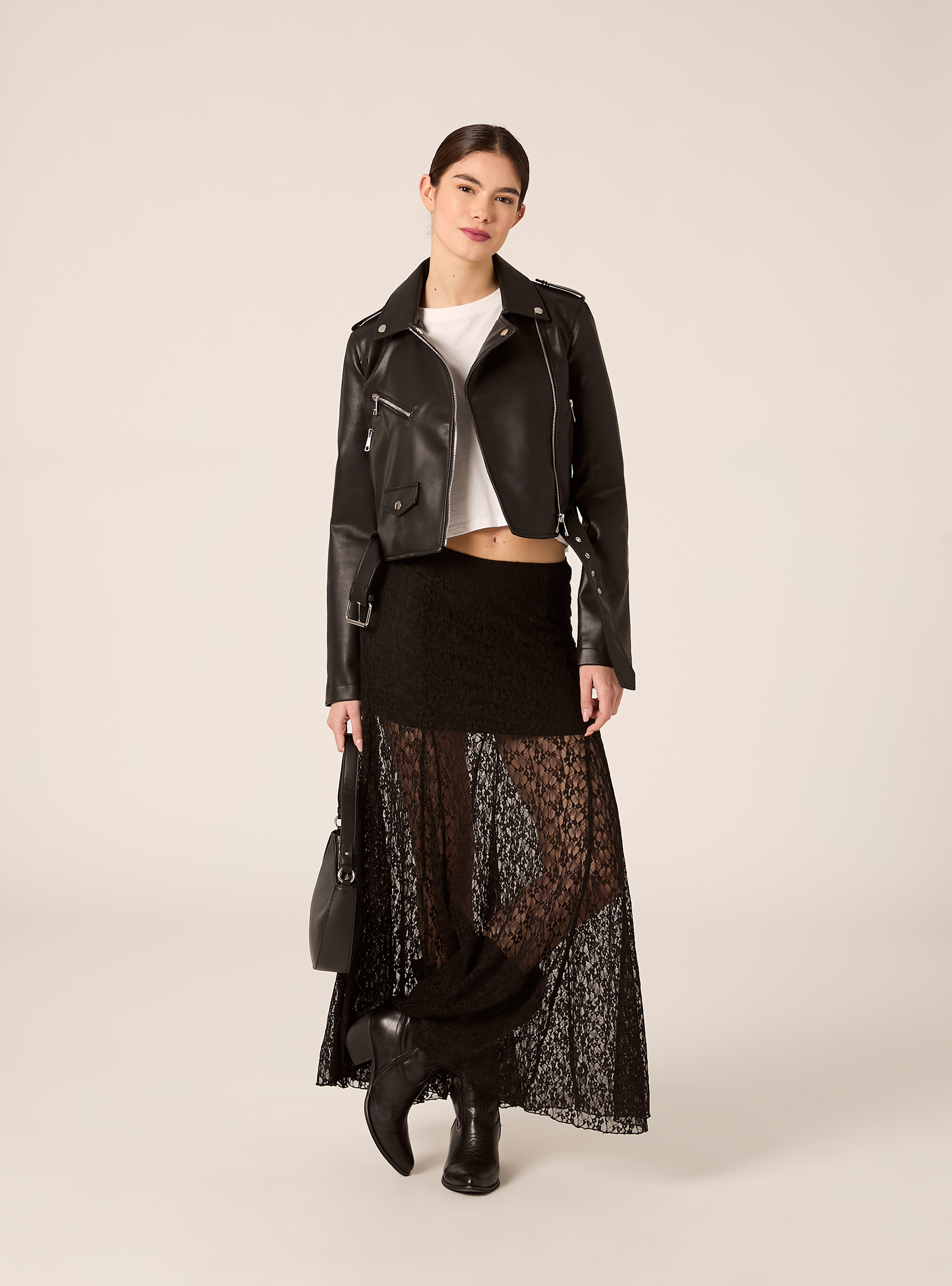 Falda midi de encaje, BK1 BLACK