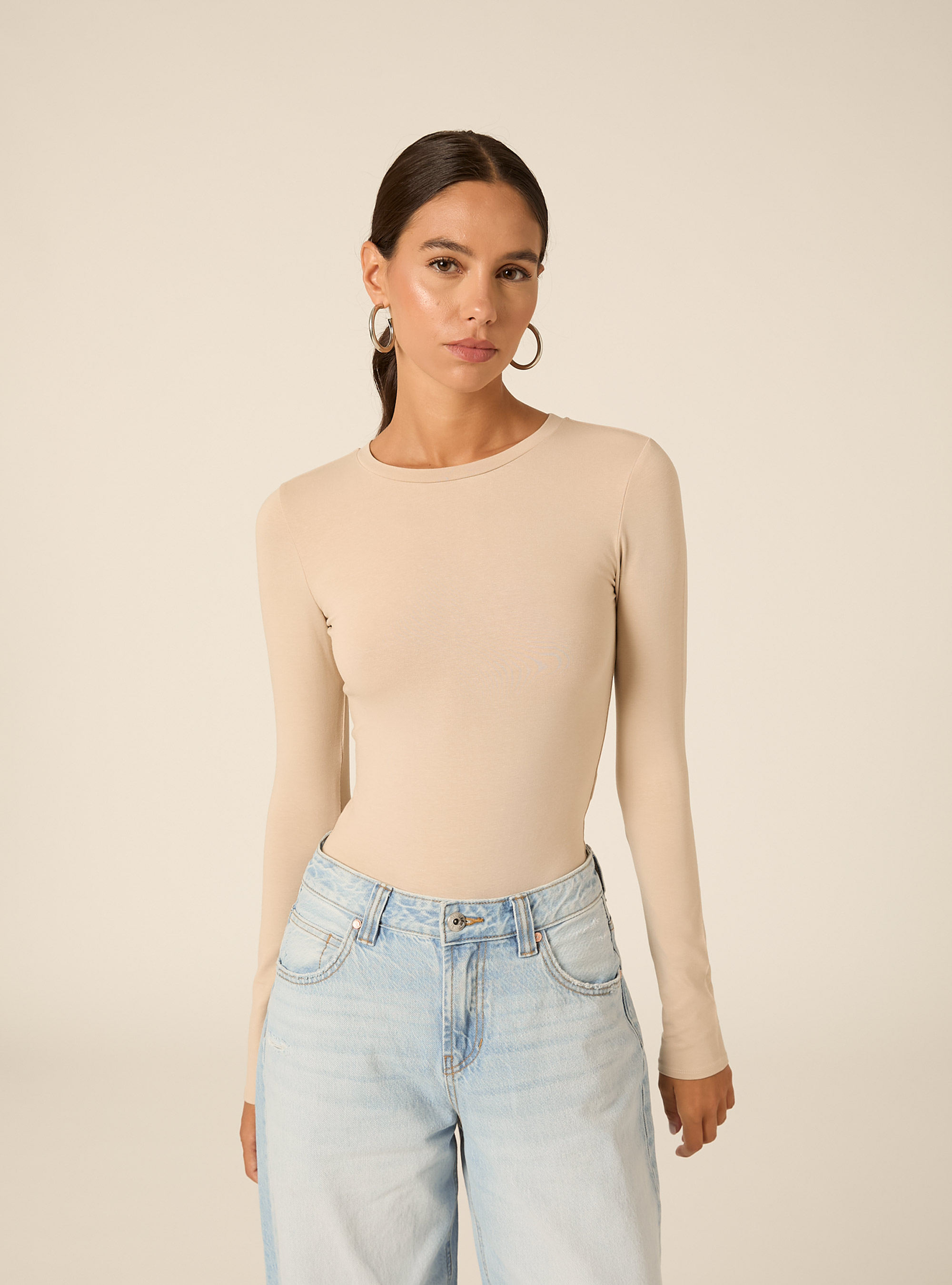 Long Sleeve Crew Neck Body, BG3 BEIGE LIGHT