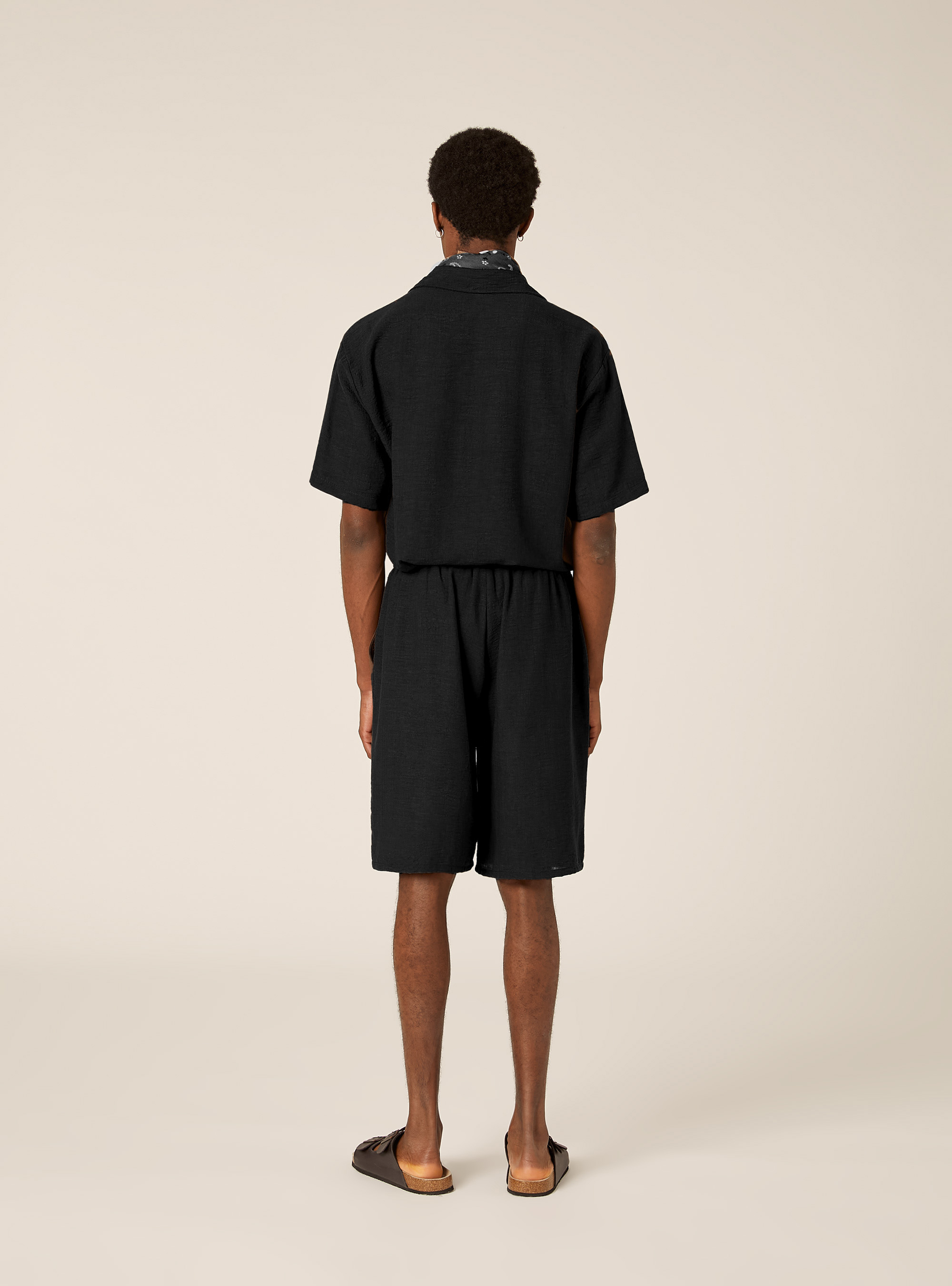 Slub Fabric Bermuda Shorts, BK1 BLACK