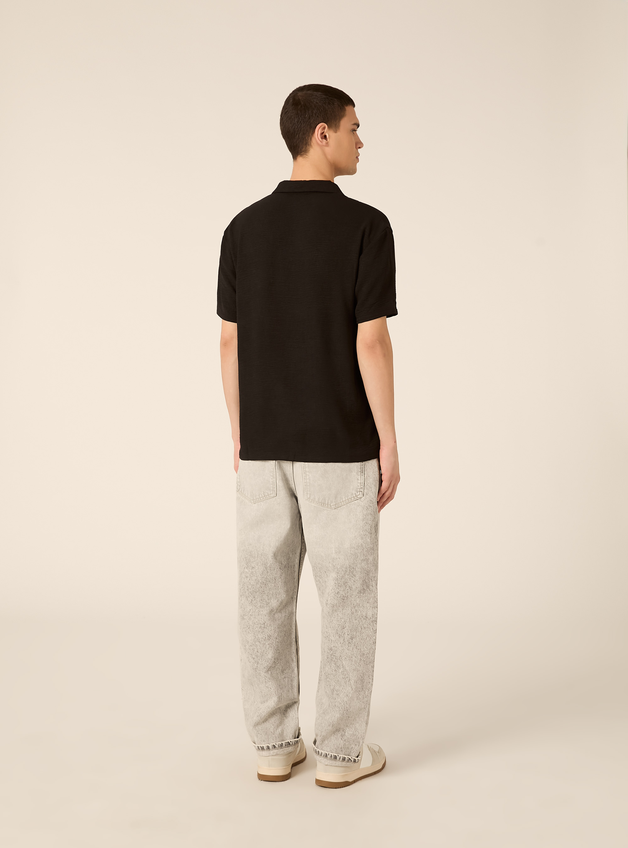 Basic crepe polo shirt, BK1 BLACK