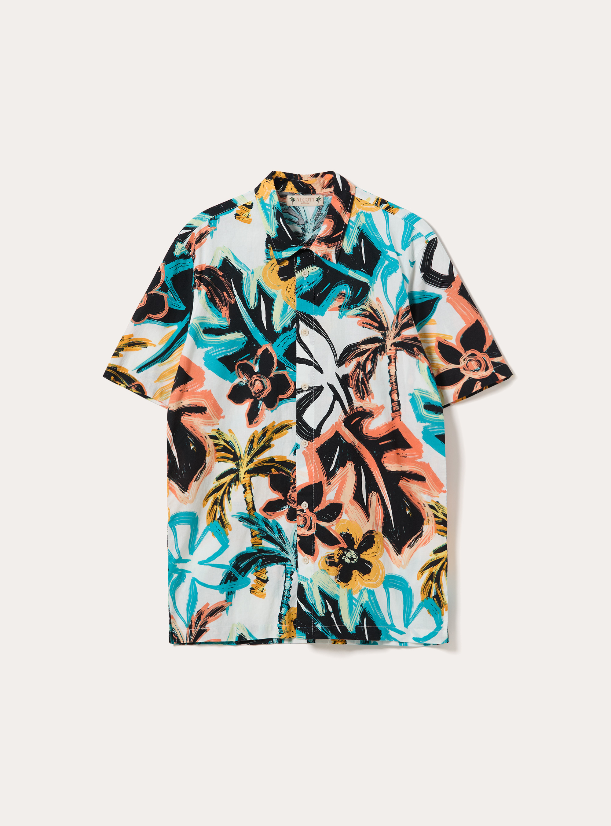 Camisa de Manga Corta con Estampado Tropical, WH1 OFF WHITE