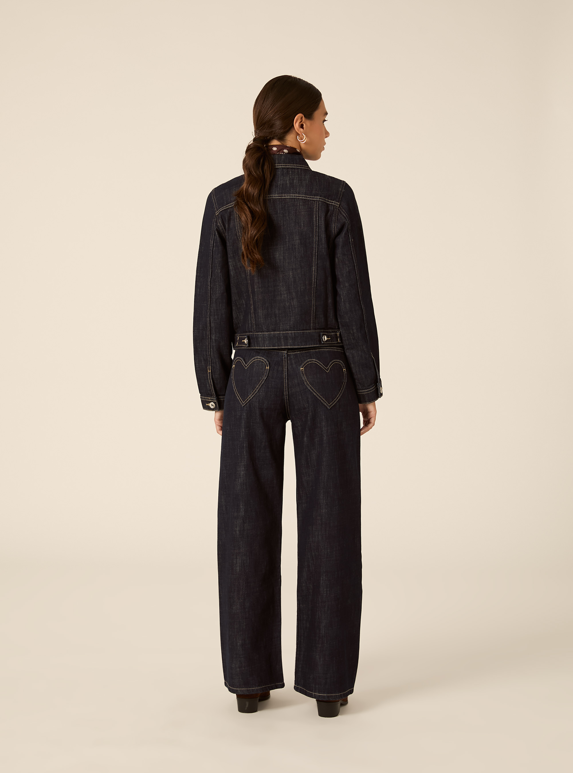 Vaqueros baggy anchos de denim oscuro con bolsillos de coraz&oacute;n, D001 DEEP BLUE