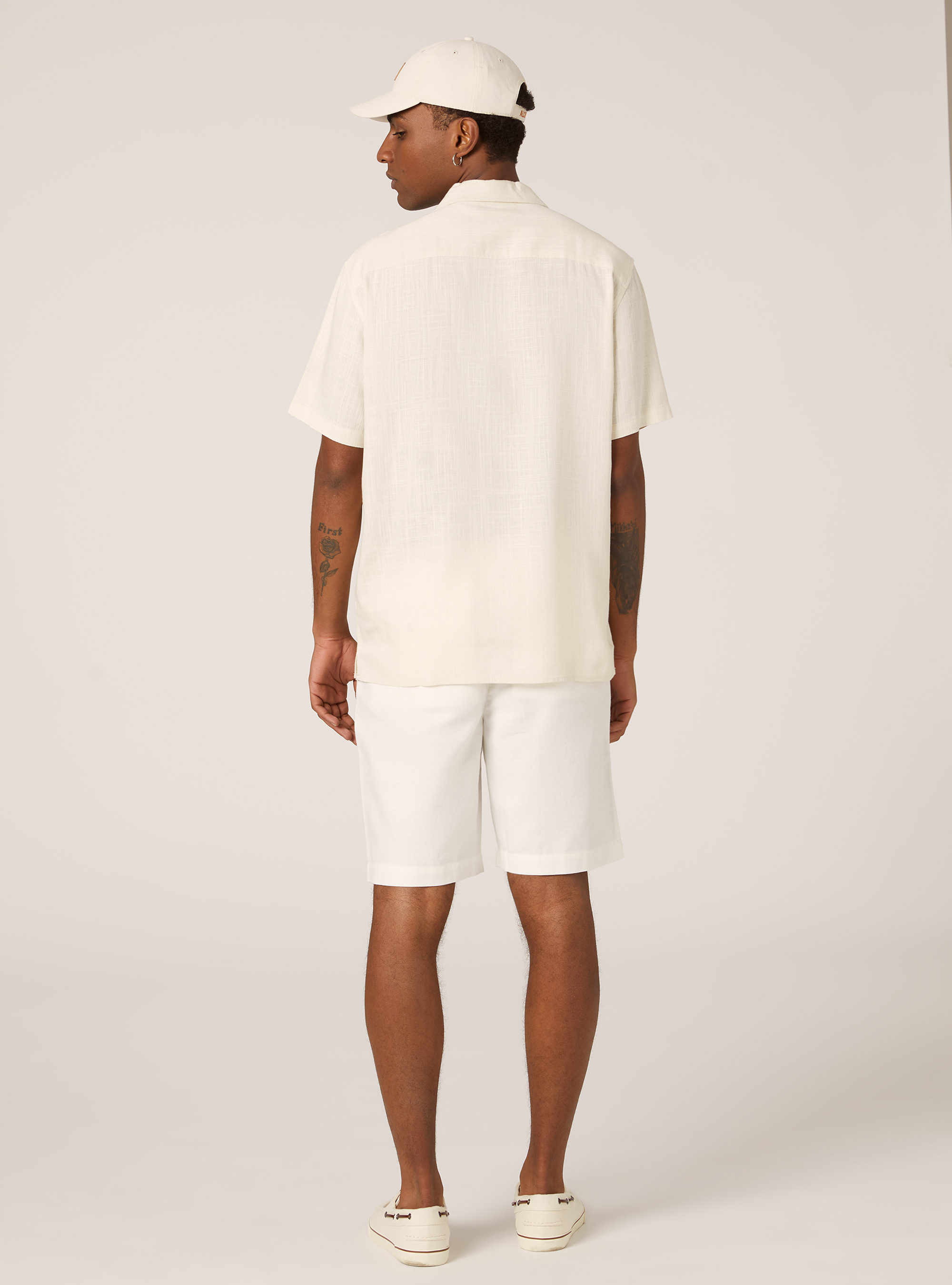Chemise en lin m&eacute;lang&eacute; avec col bowling, BG3 BEIGE LIGHT