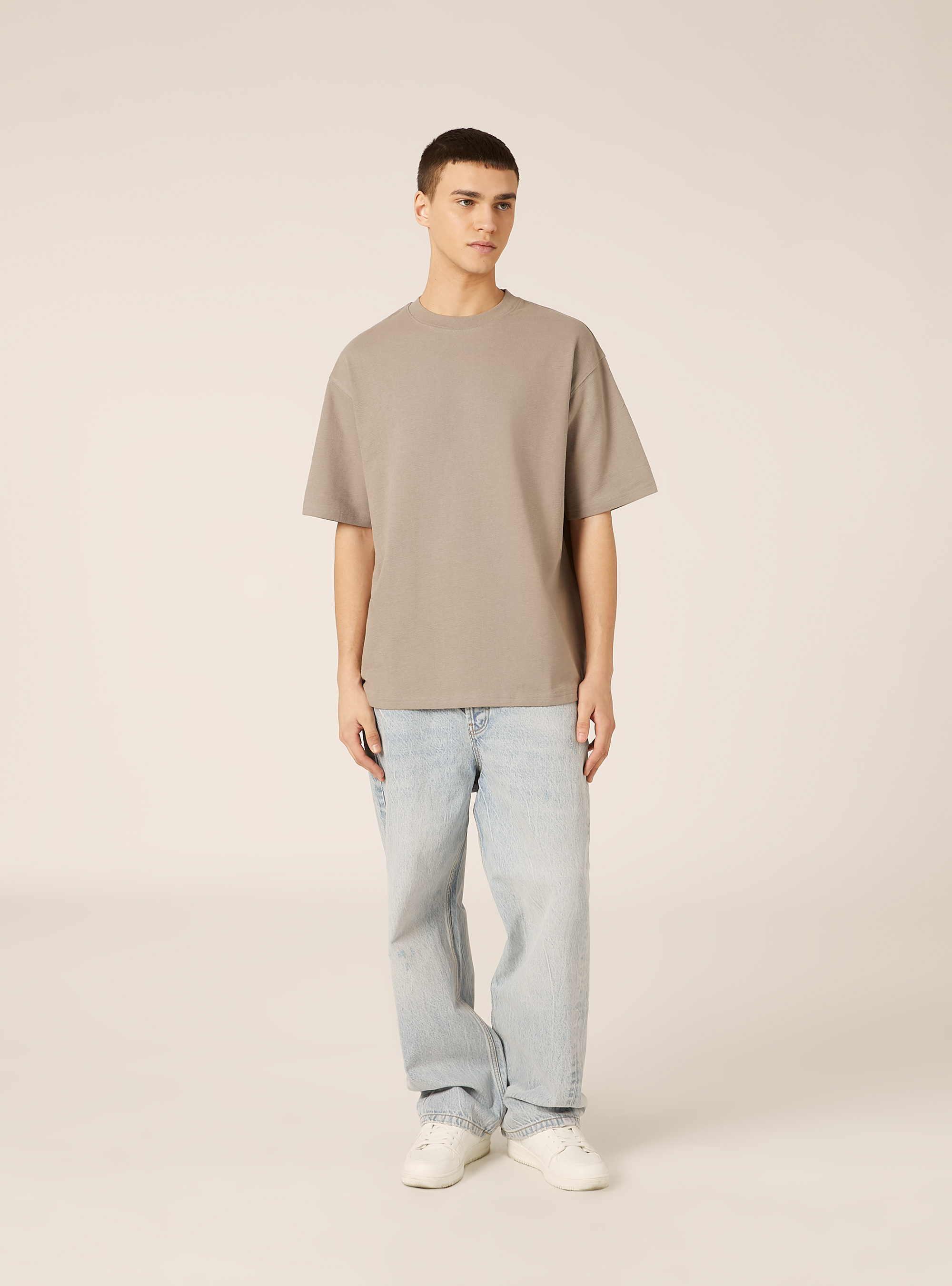 Camiseta de algod&oacute;n con textura, GY2 GREY MEDIUM