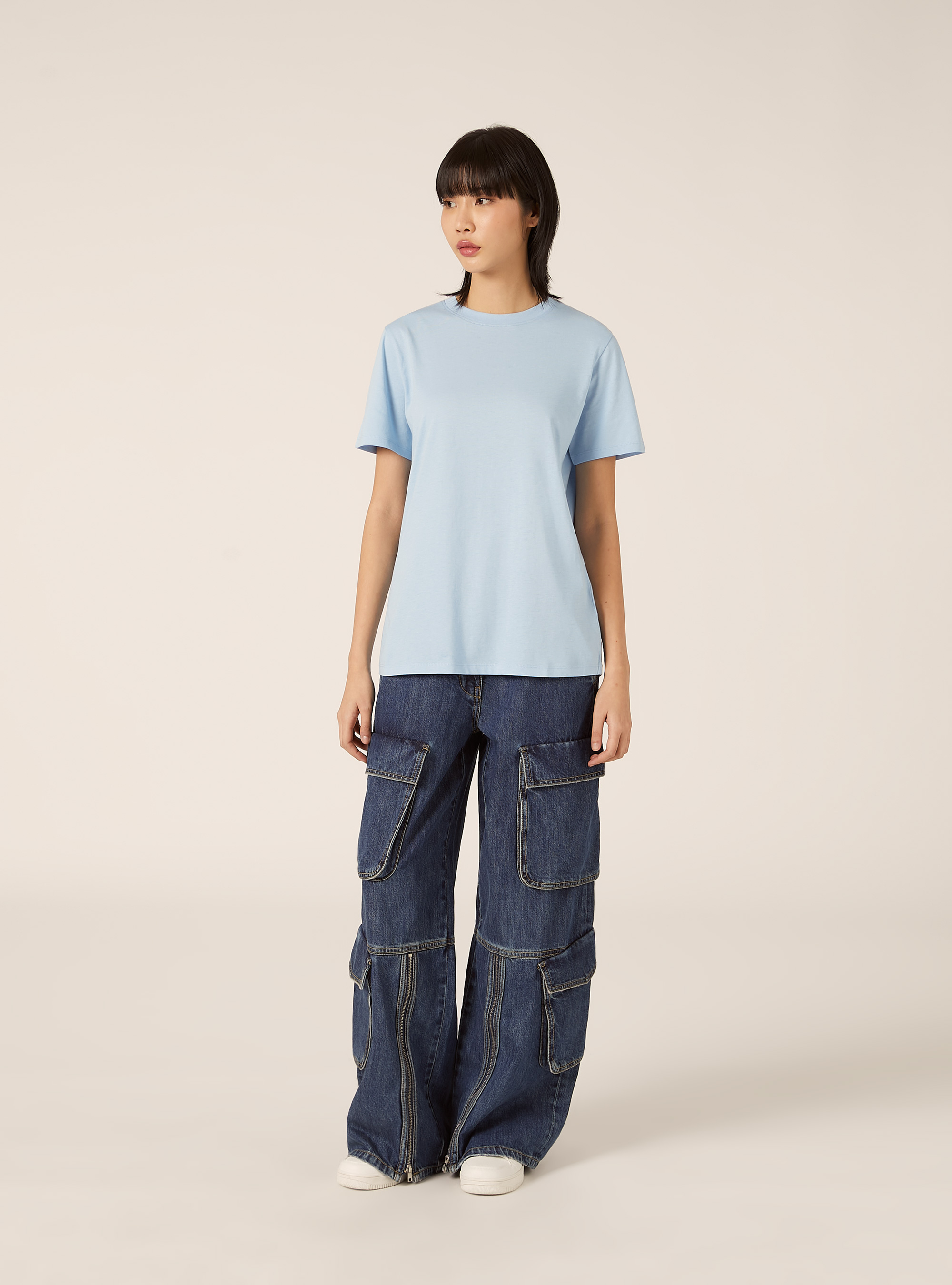 Maglietta girocollo in cotone, AZZURRO CHIARO