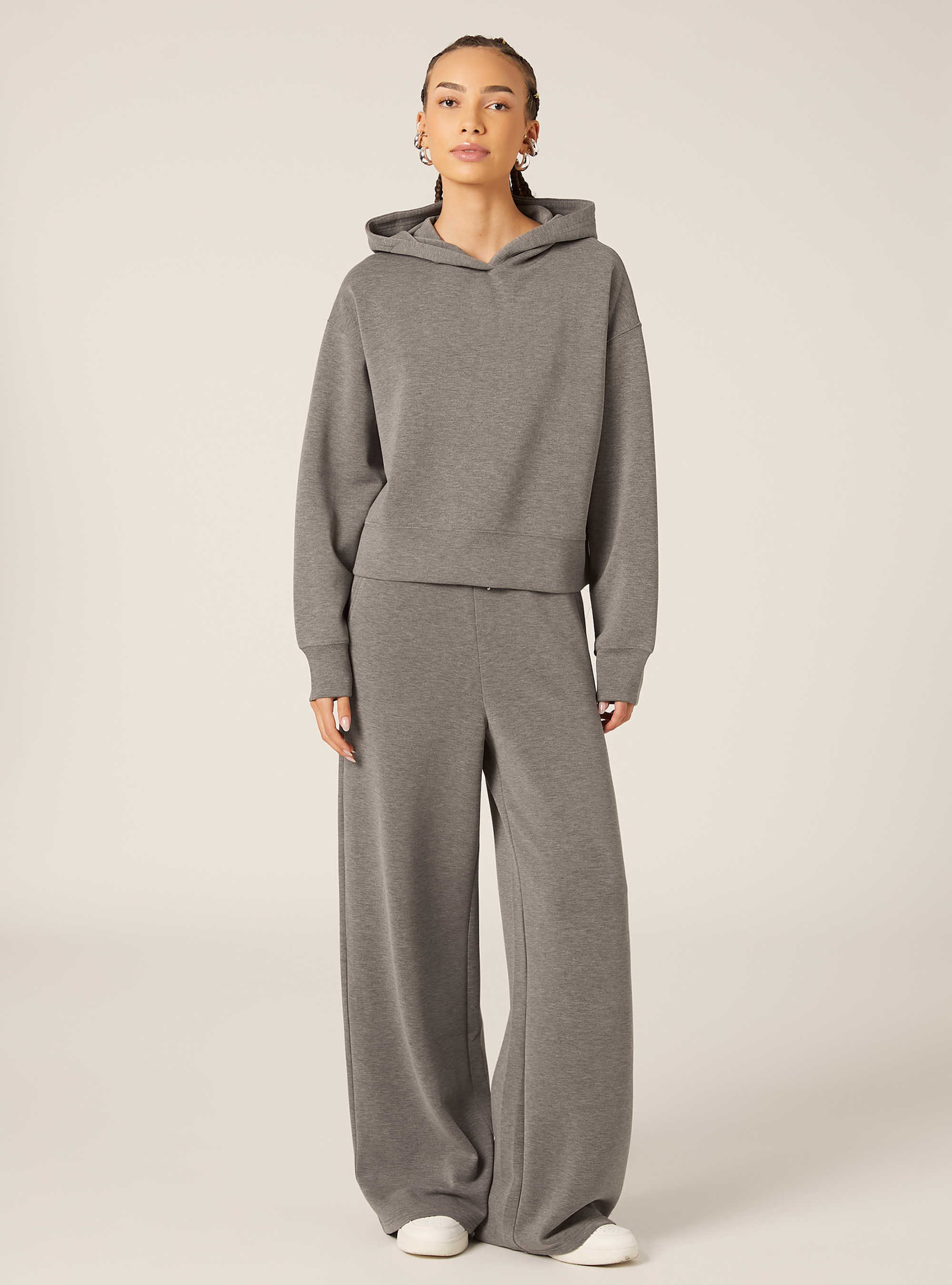 Pull court en molleton doux au toucher, MGY1 GREY MEL DARK