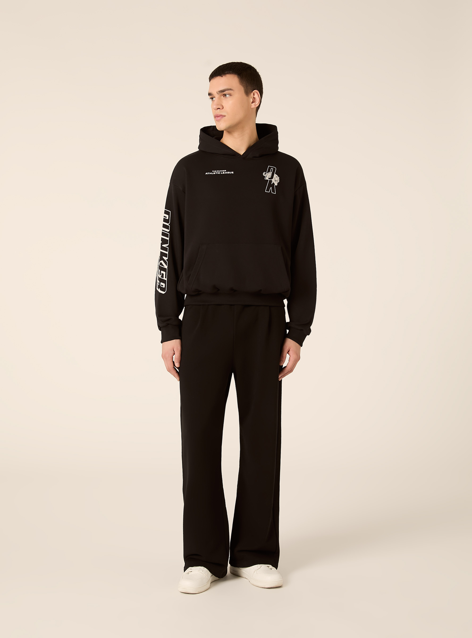 Sudadera de corte holgado con estampado de baloncesto, BK1 BLACK
