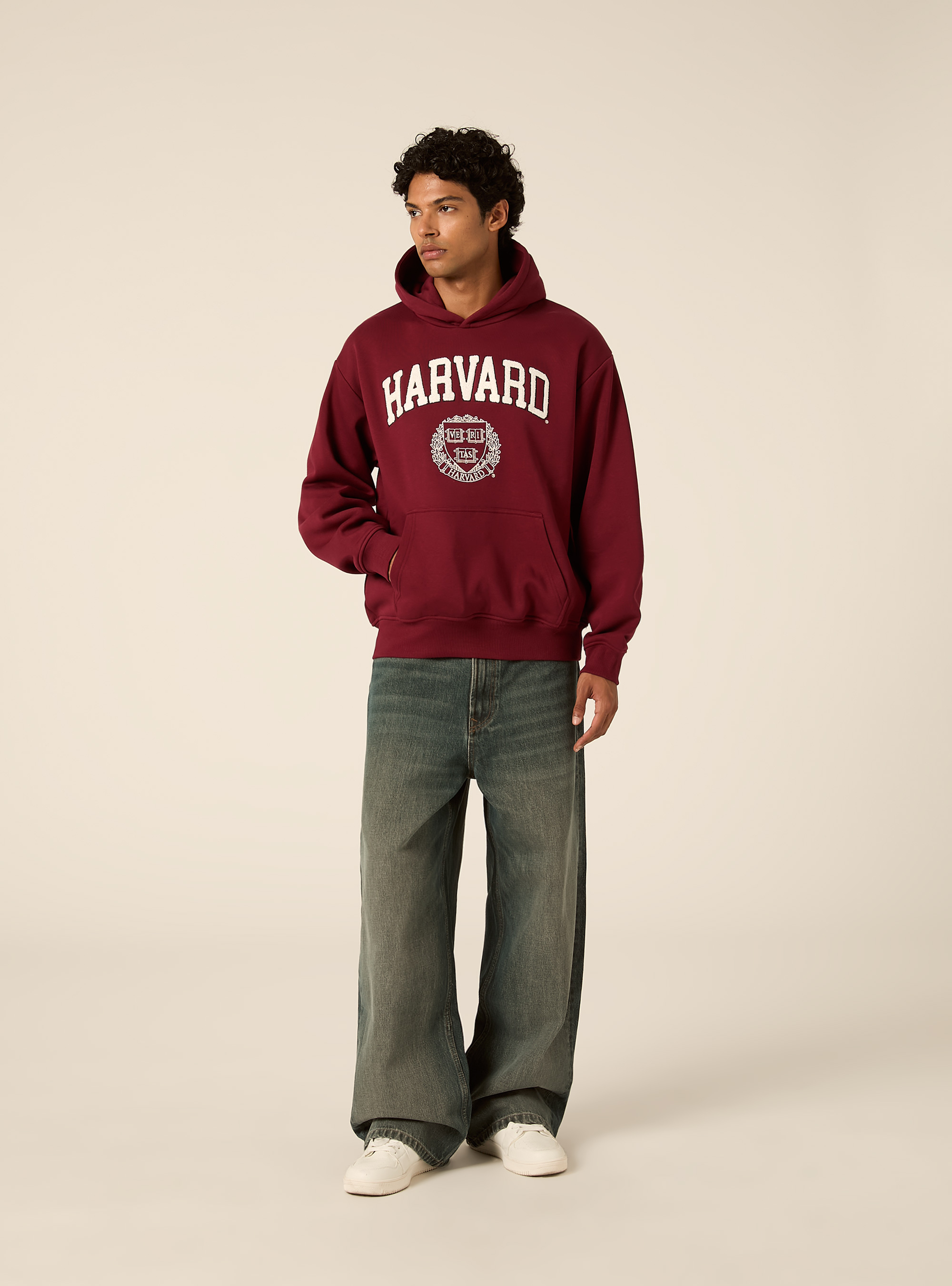 Felpa con cappuccio boxy licenza harvard, BO1 BORDEAUX DARK