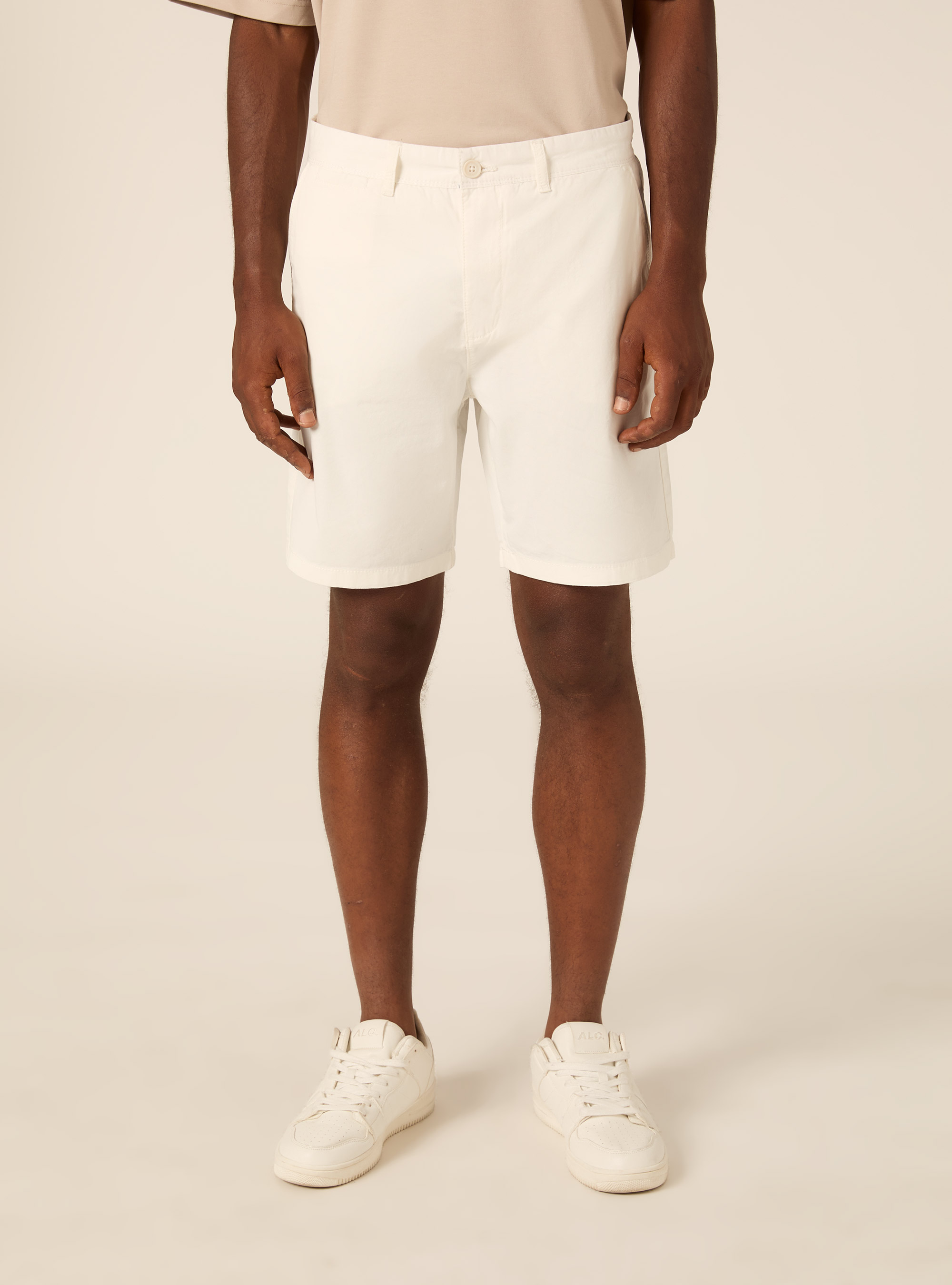 Bermuda in twill in tinta unita, OFF WHITE