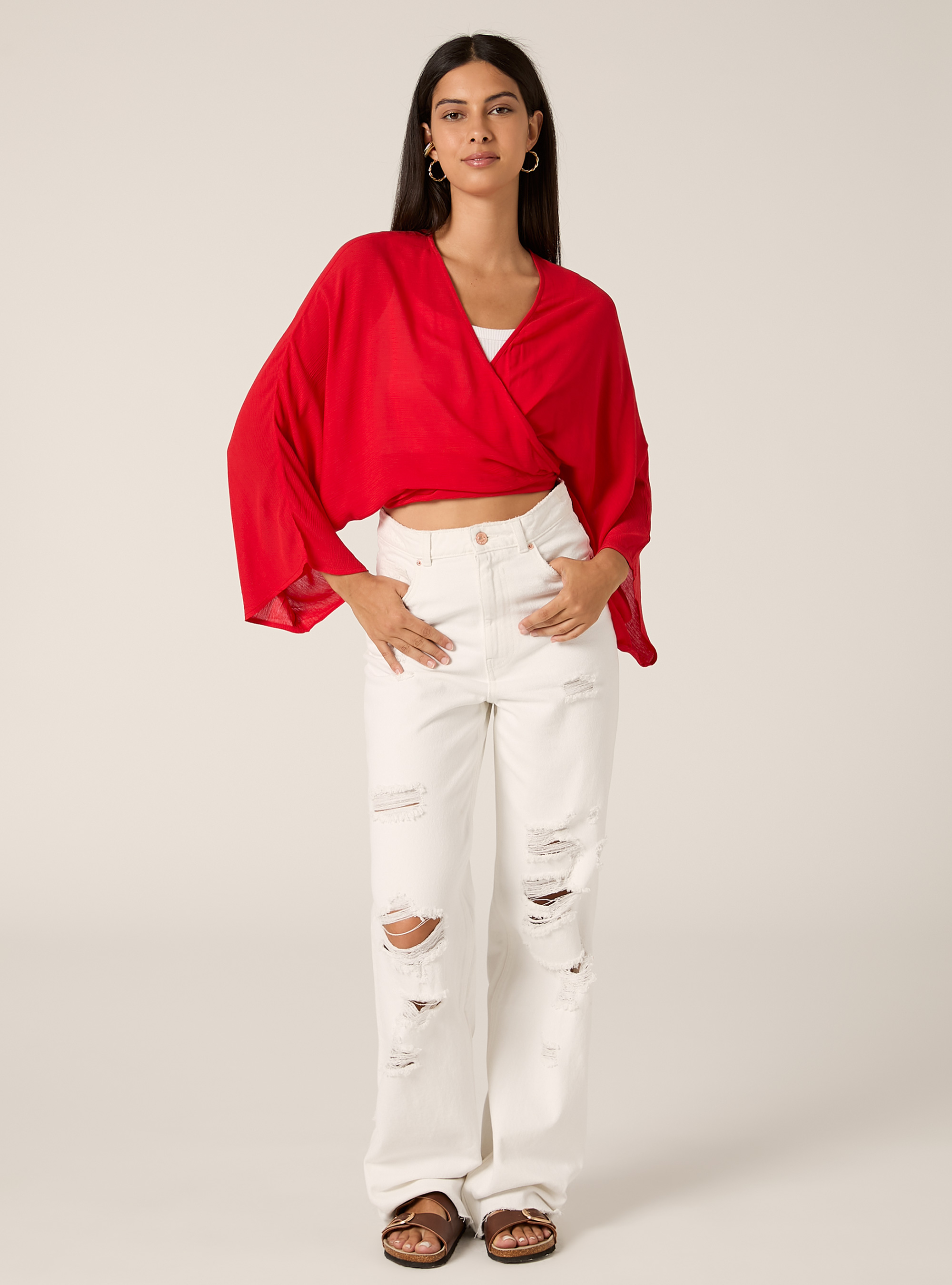 Flie&szlig;ende Bluse mit Knoten, RD2 RED MEDIUM