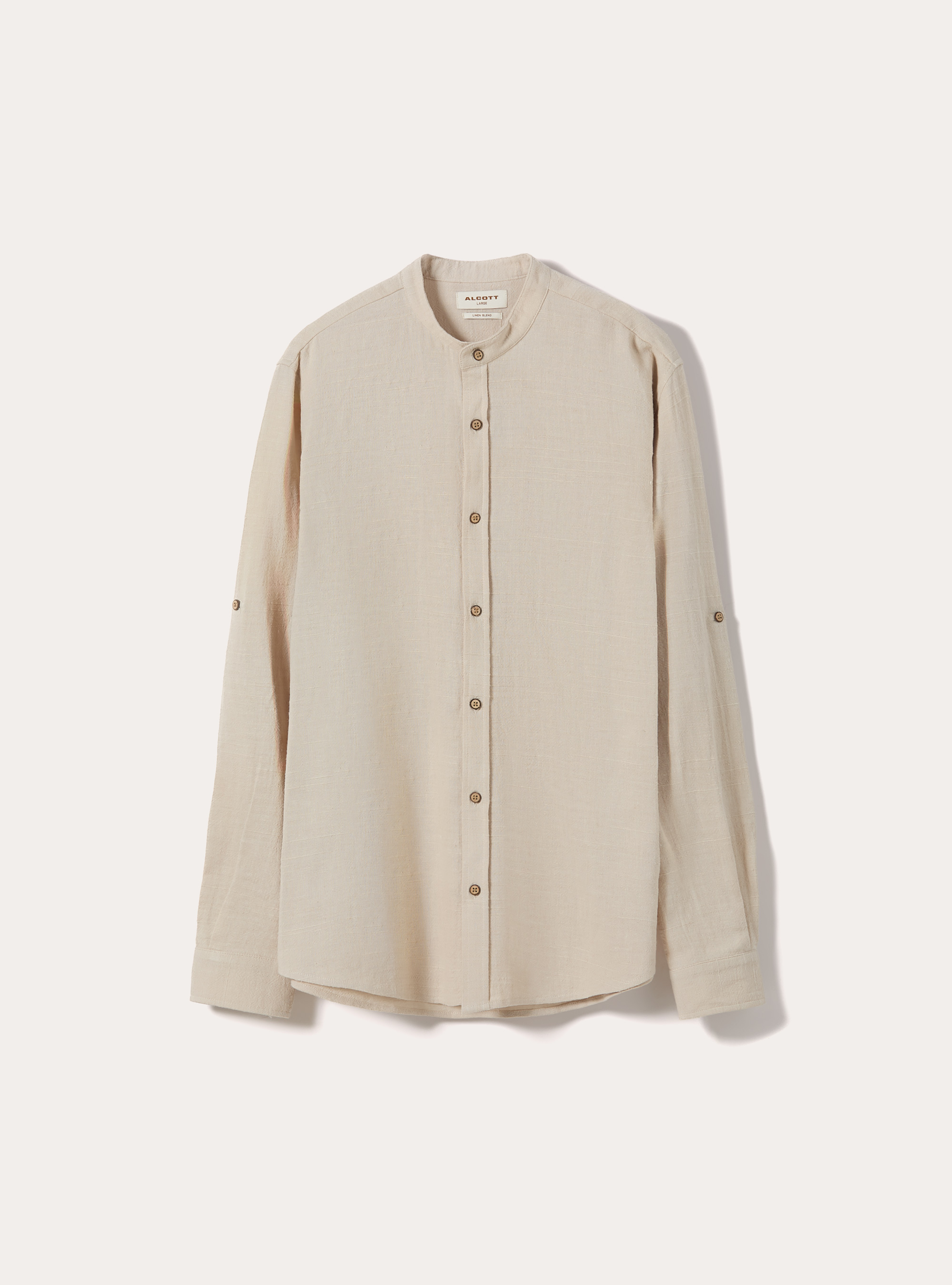 Linen blend shirt with mandarin collar, BG3 BEIGE LIGHT