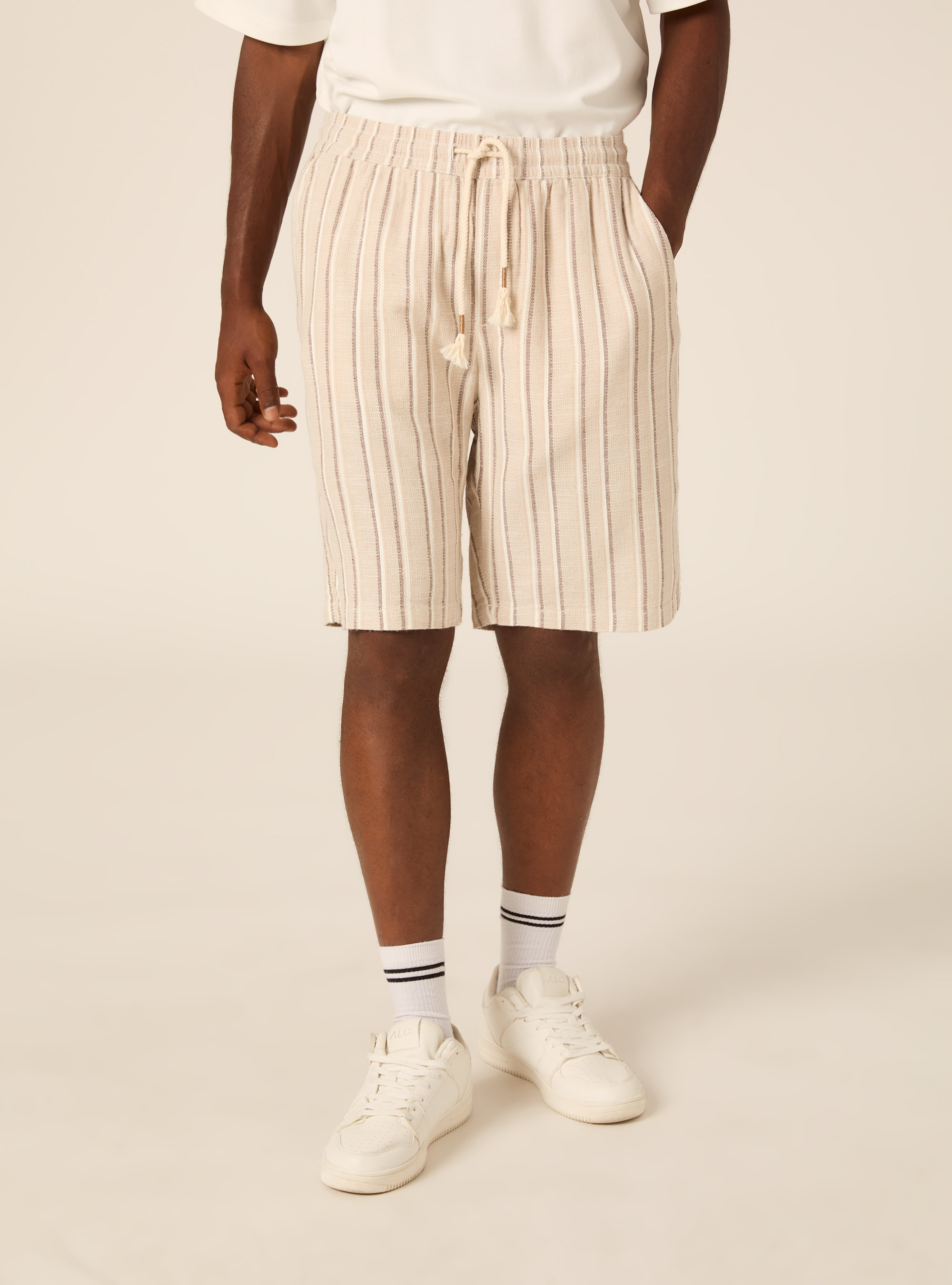 Striped Linen Blend Regular Fit Bermuda Shorts, BG2 BEIGE MEDIUM