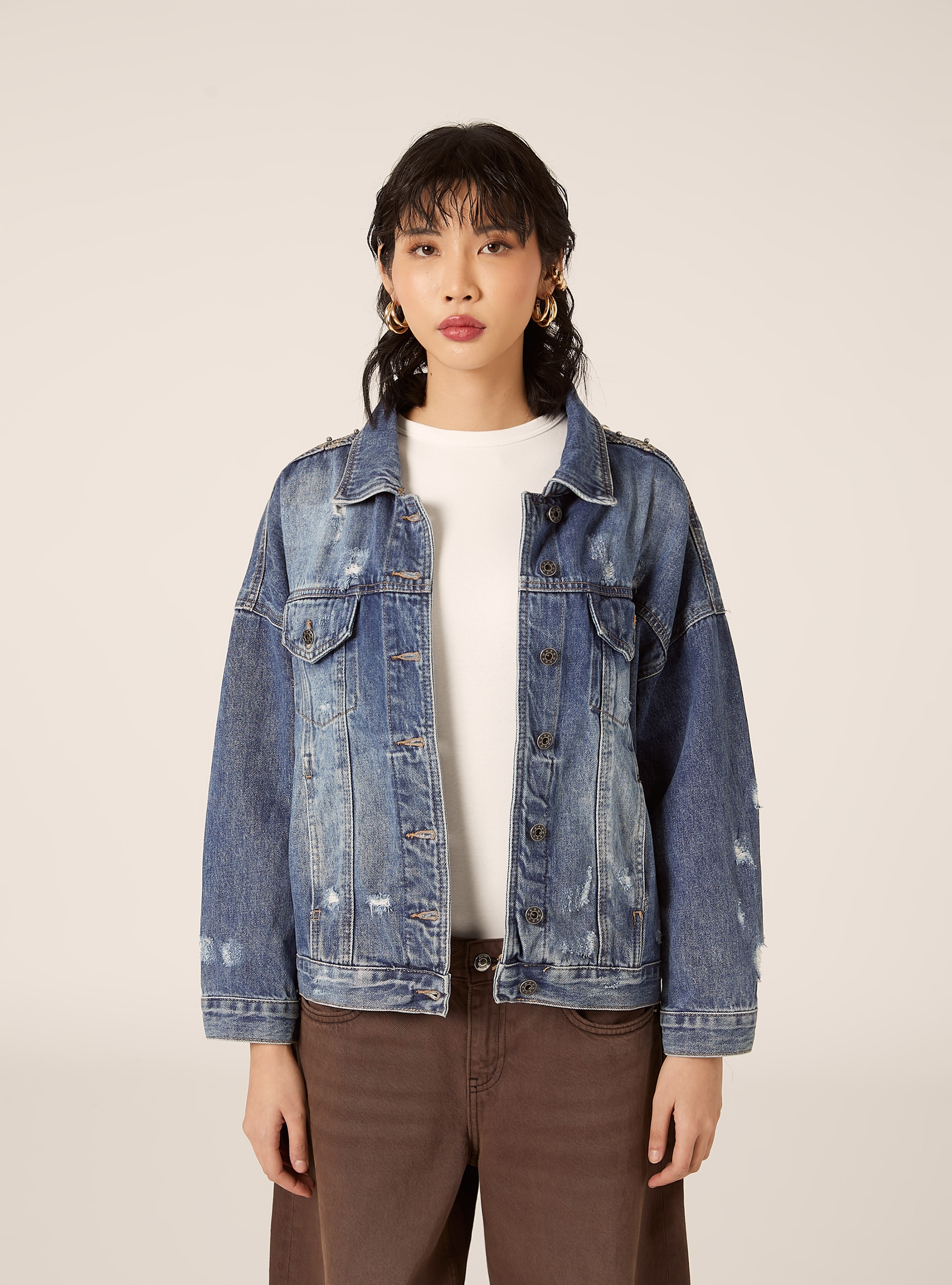 Denim jacket with fringes, D004 MEDIUM LIGHT BLUE