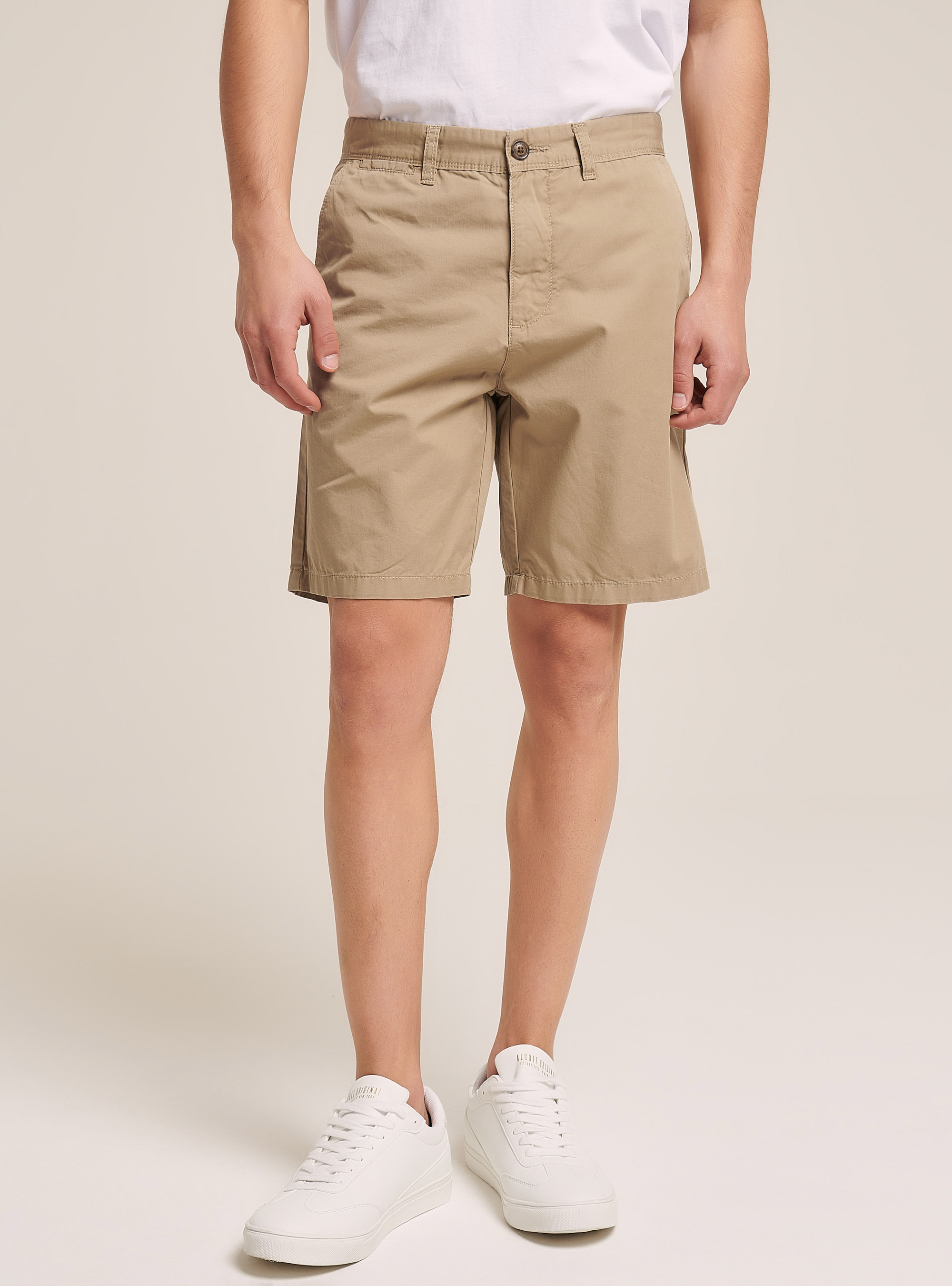 Plain Fit Twill Bermuda Shorts, BG2 BEIGE MEDIUM