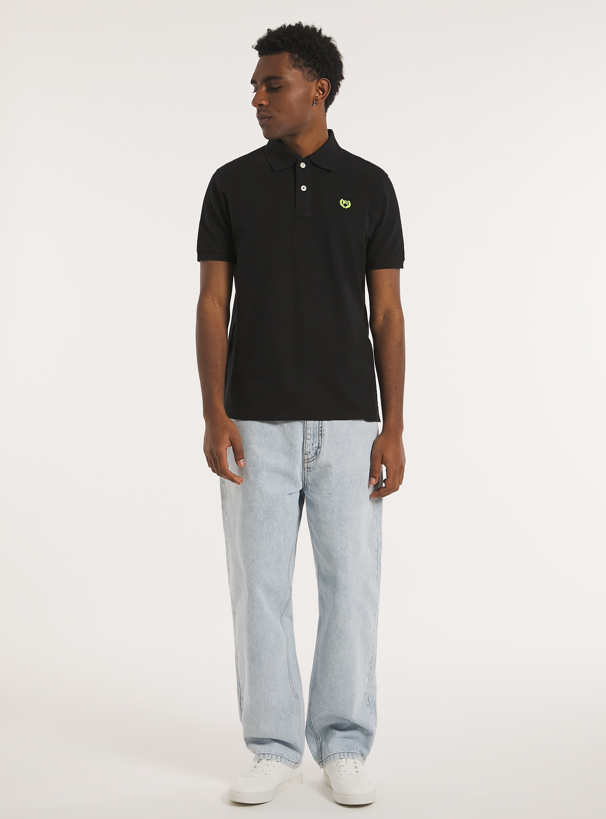 Polo de piqu&eacute; de algod&oacute;n con bordado, BK1 BLACK