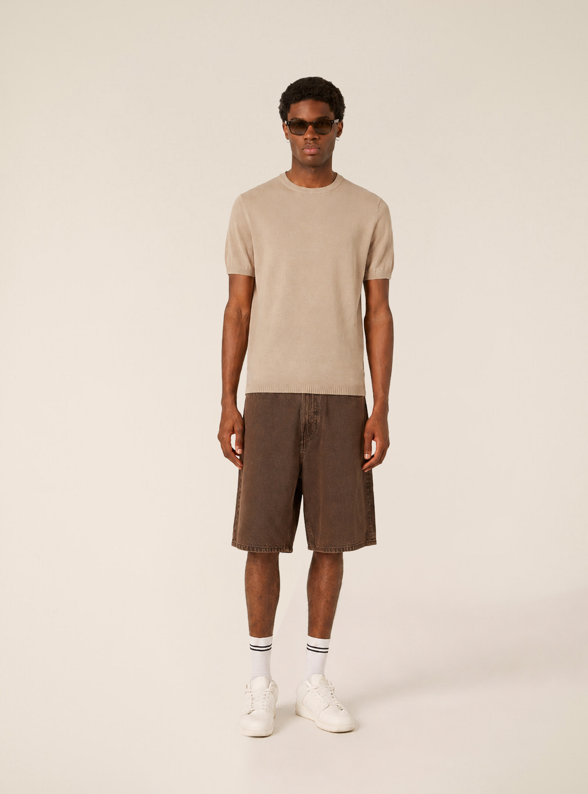 Short Sleeve Lightweight Knit T-Shirt, BG3 BEIGE LIGHT