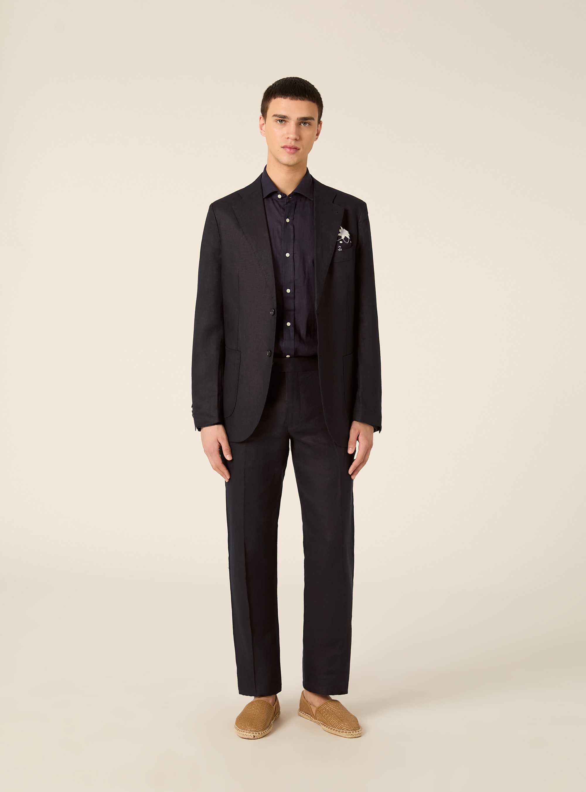 Single-breasted jacket in pure linen, NA1 NAVY DARK
