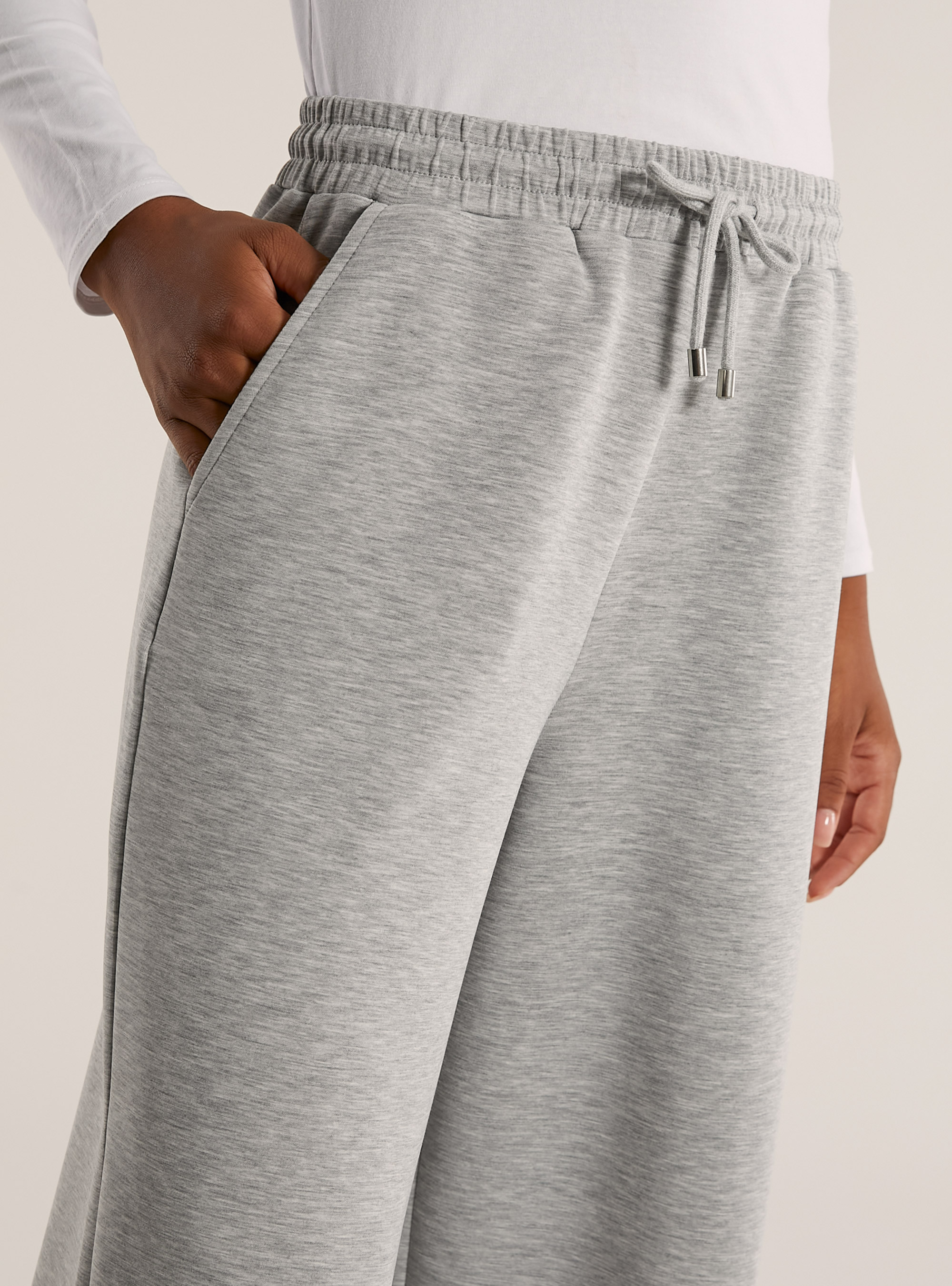Jogger wide leg soft touch, GRIGIO CHIARO MELANGE