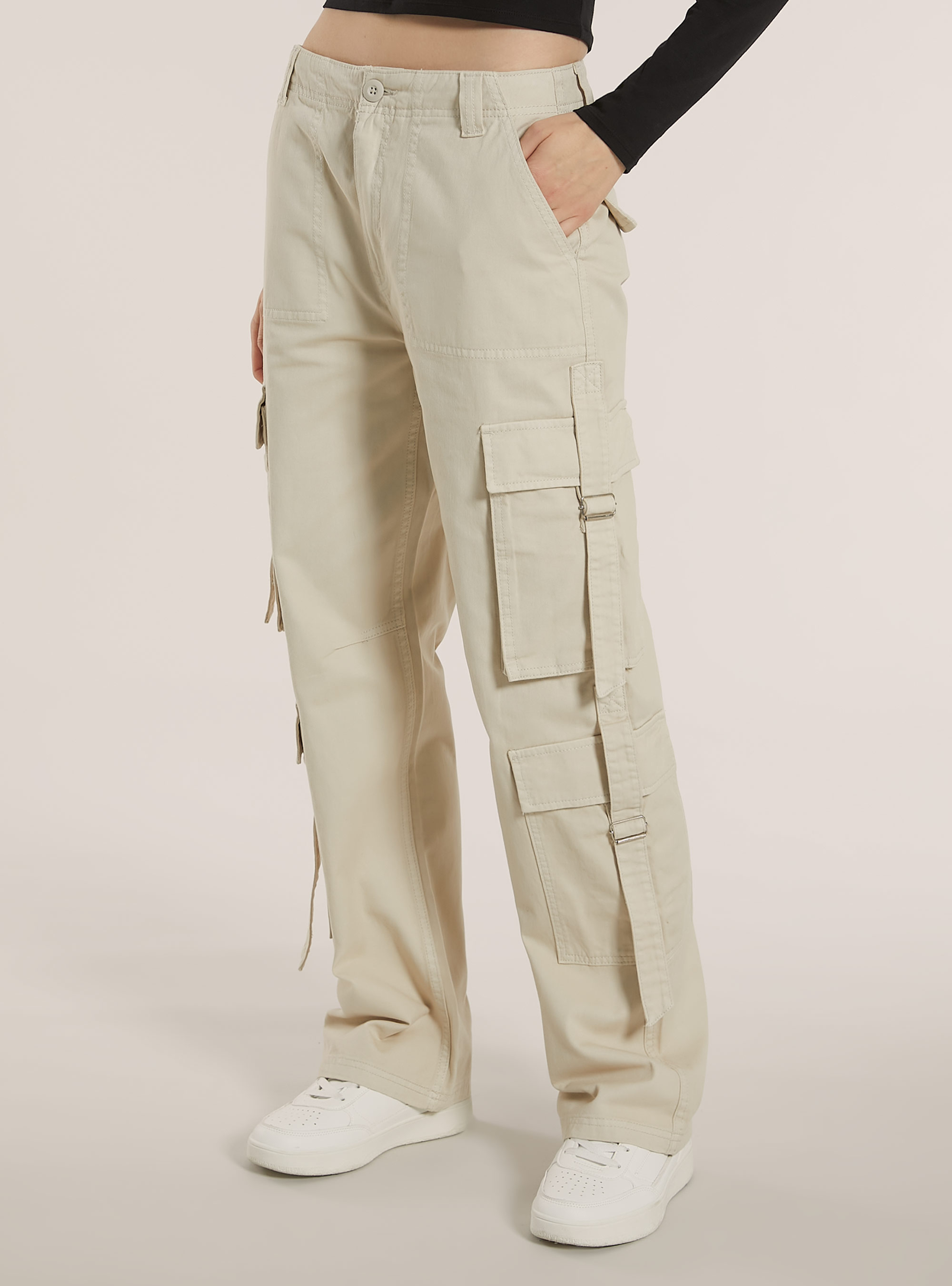 Pantalon multi-cargo en serg&eacute;, BG3 BEIGE LIGHT
