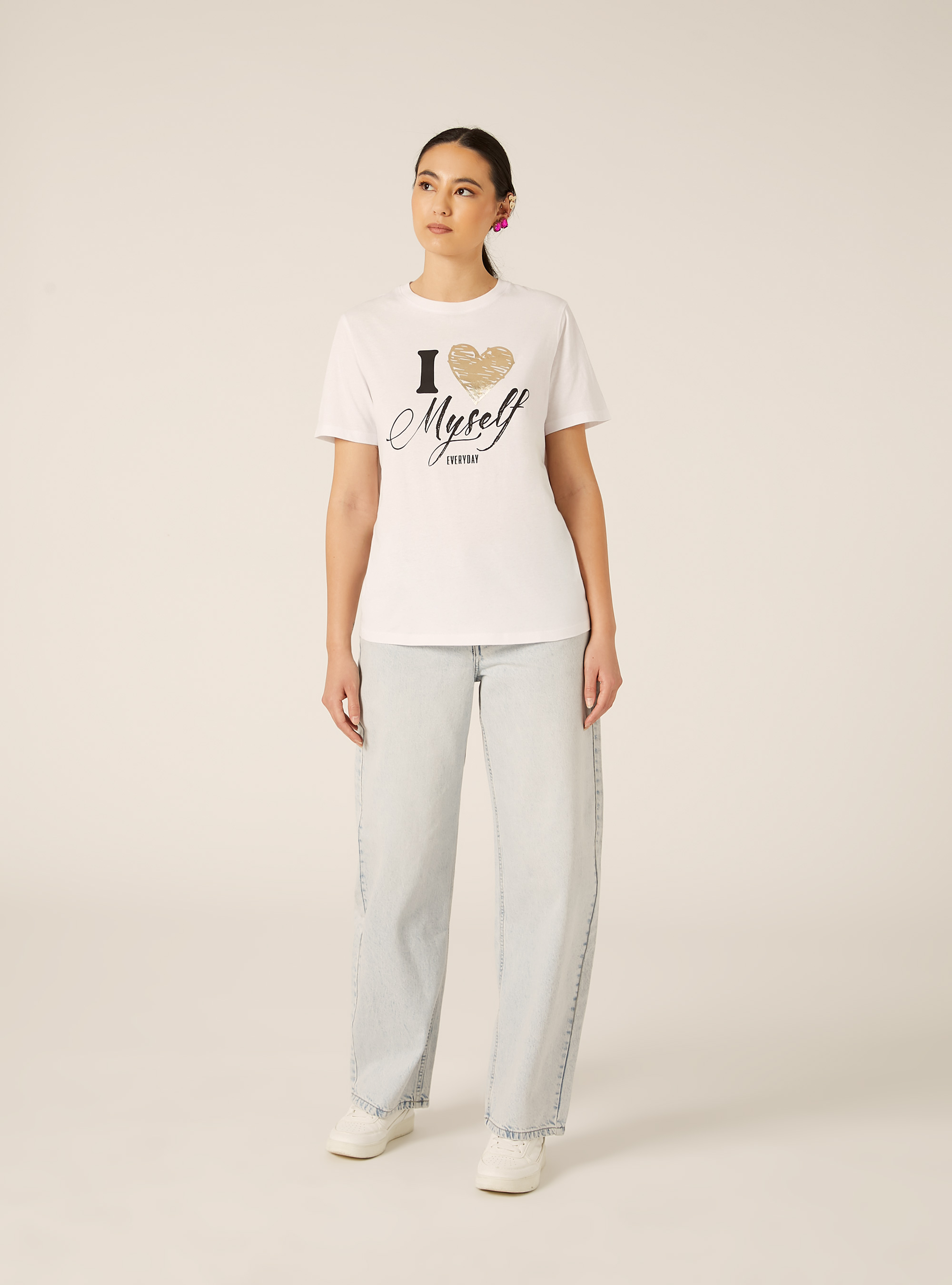 Camiseta con estampado metalizado, WH3 WHITE