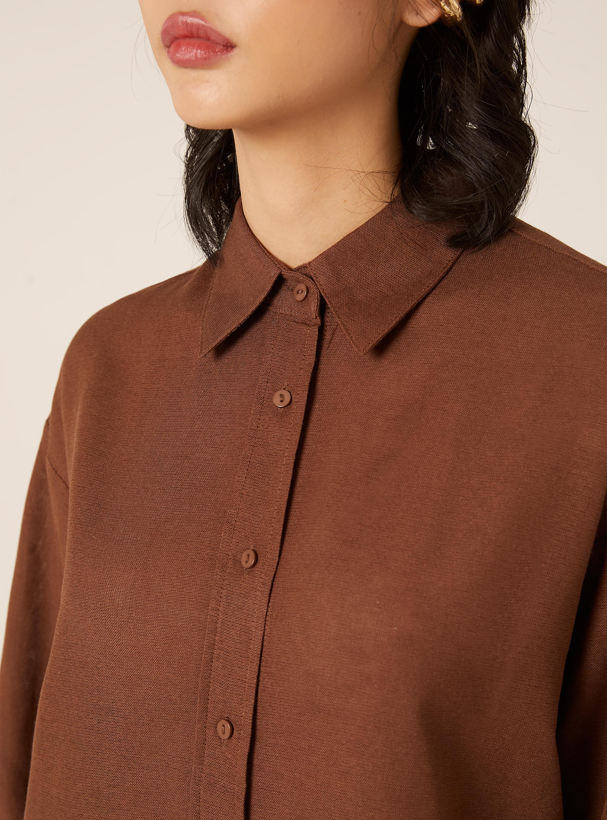 Camisa de mezcla de lino, BR2 BROWN MEDIUM
