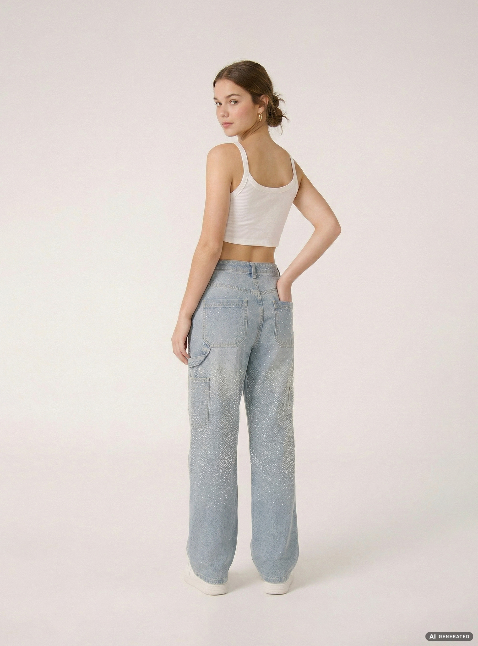 Baggy-Jeans im Carpenter-Stil mit Strasssteinen, D006 AZURE